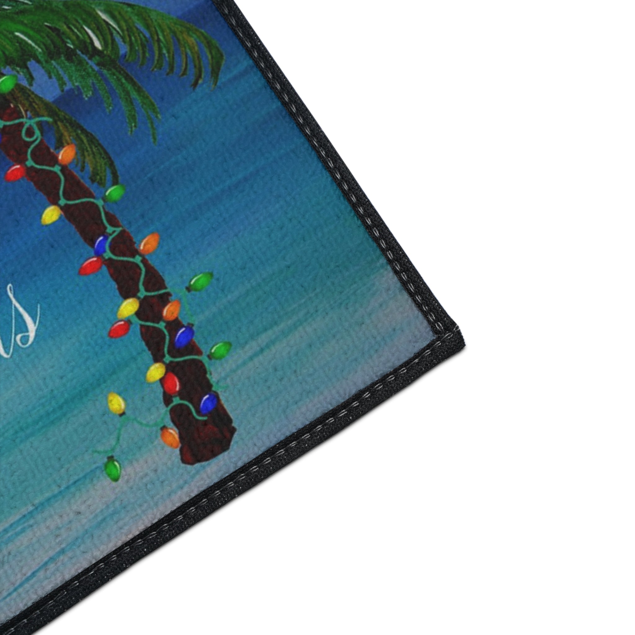 Merry Christmas Tropical Palm Doormat — Heavy Duty Holiday Floor Mat