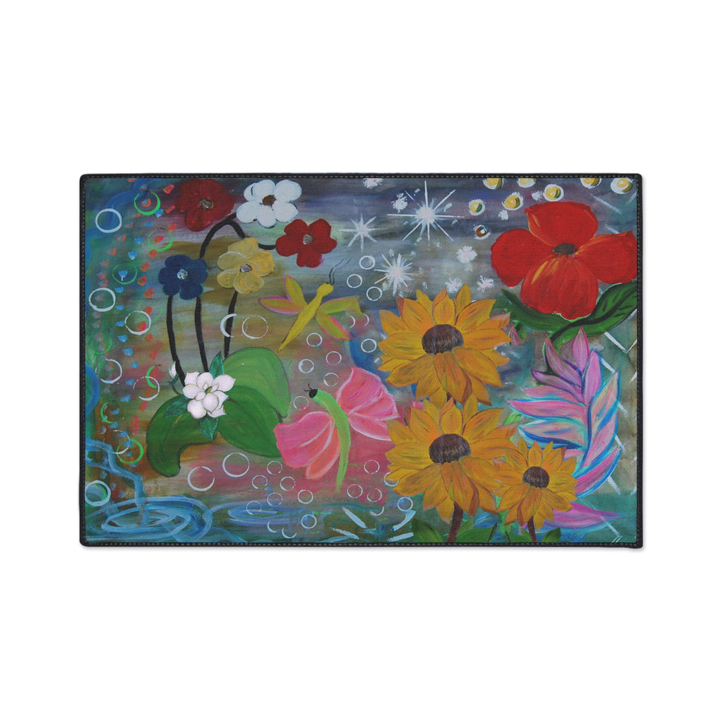 Floral Garden Heavy Duty Floor Mat — Colorful Sunflowers & Poppies Doormat