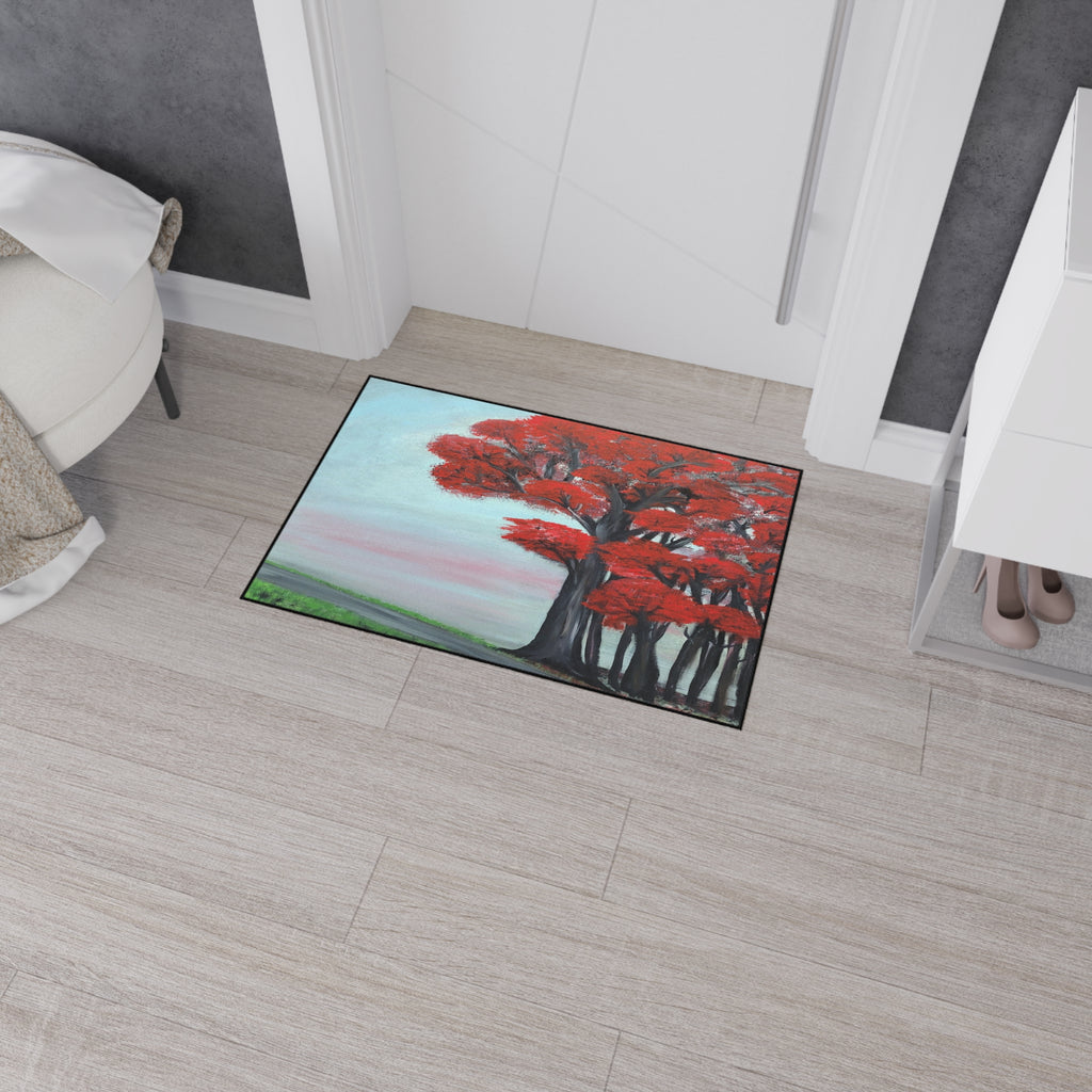 Red Tree Landscape Floor Mat — Durable Heavy-Duty Entry Rug