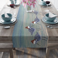 Christmas Holiday Coastal Sandpiper Table Runner — Blue Beach Shorebirds Cotton-Poly Décor