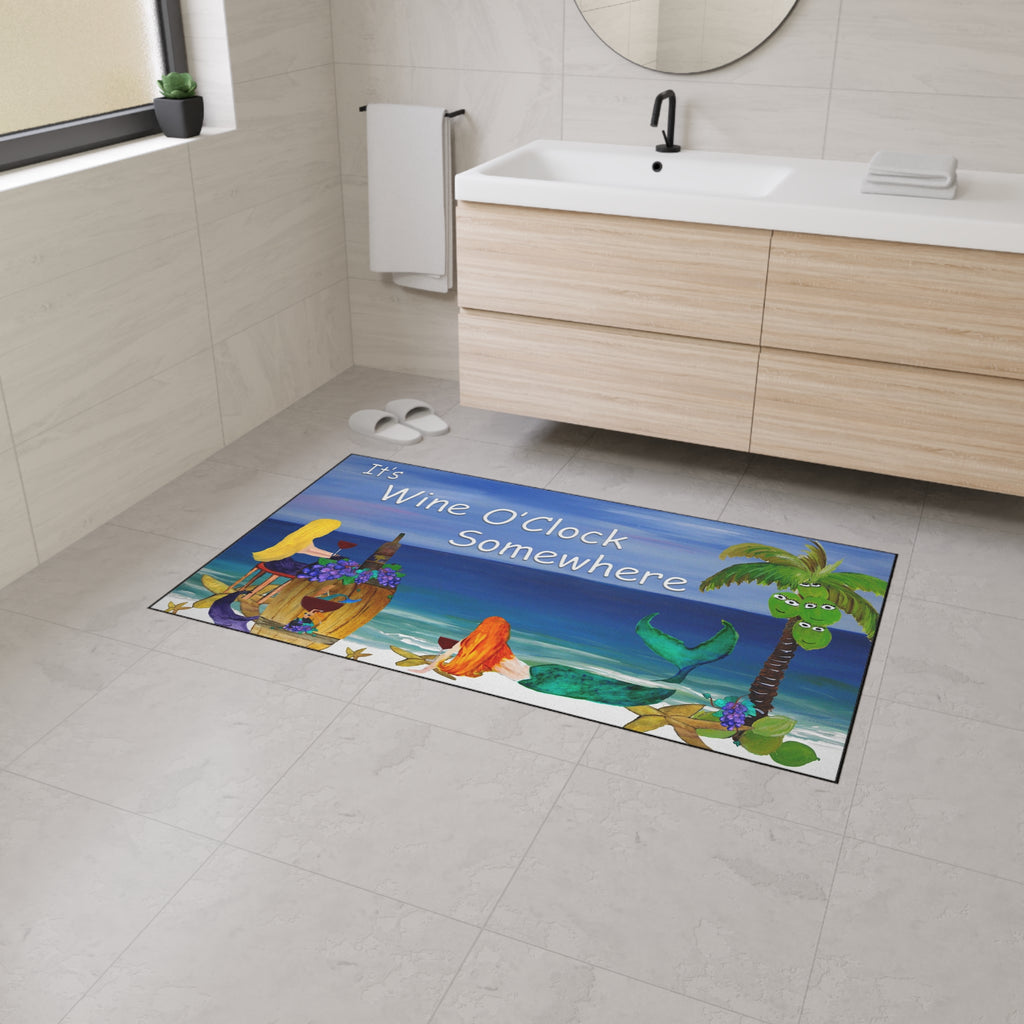 Heavy Duty Floor Mat – "It’s Wine O’Clock Somewhere" Beach Mermaid Welcome Mat