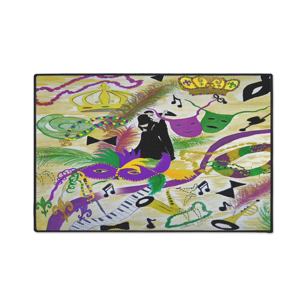 Mardi Gras Heavy Duty Floor Mat — Festive Masks, Music & Beads Entrance Rug