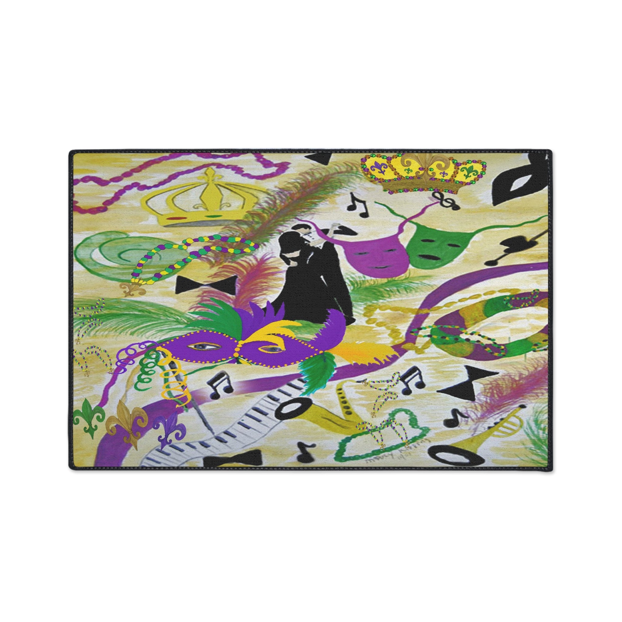 Mardi Gras Heavy Duty Floor Mat — Festive Masks, Music & Beads Entrance Rug