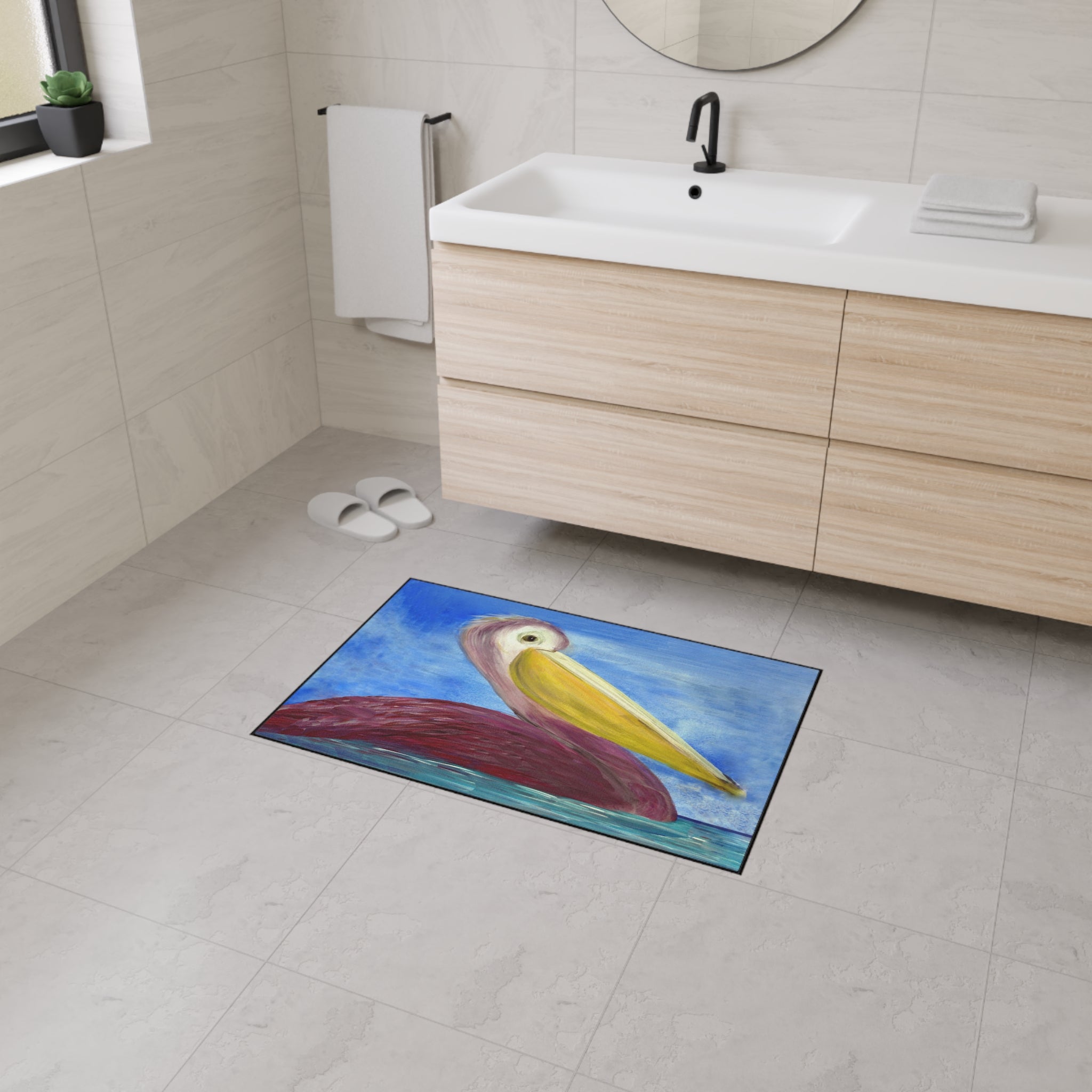 Pelican Art Floor Mat — Heavy-Duty Coastal Welcome Rug