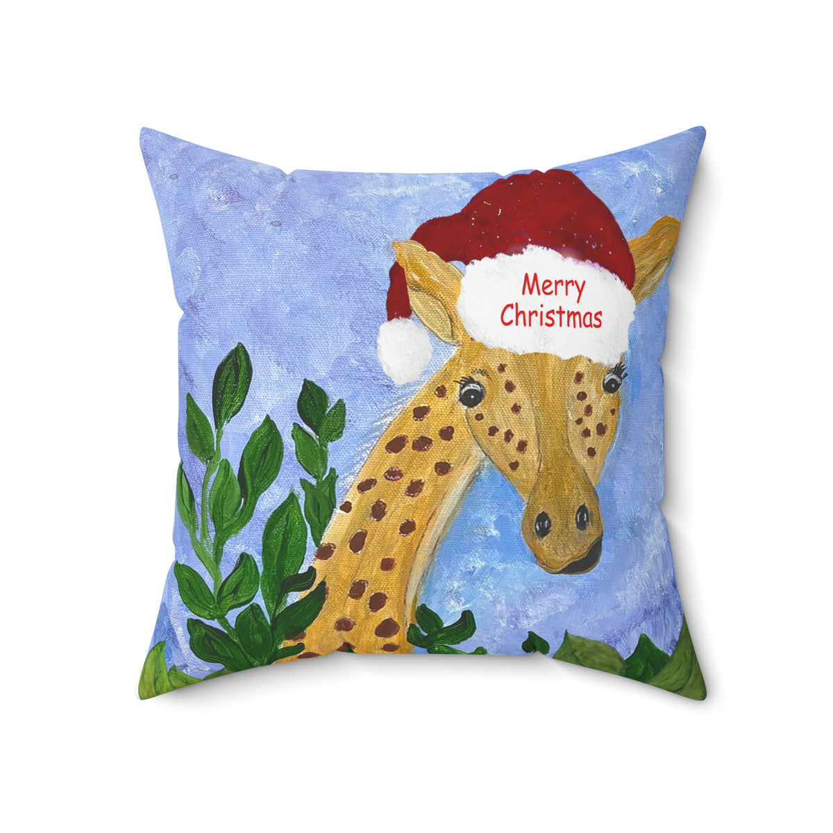 Christmas Giraffe Pillow - 'Merry Christmas' Holiday Decorative Throw Pillow