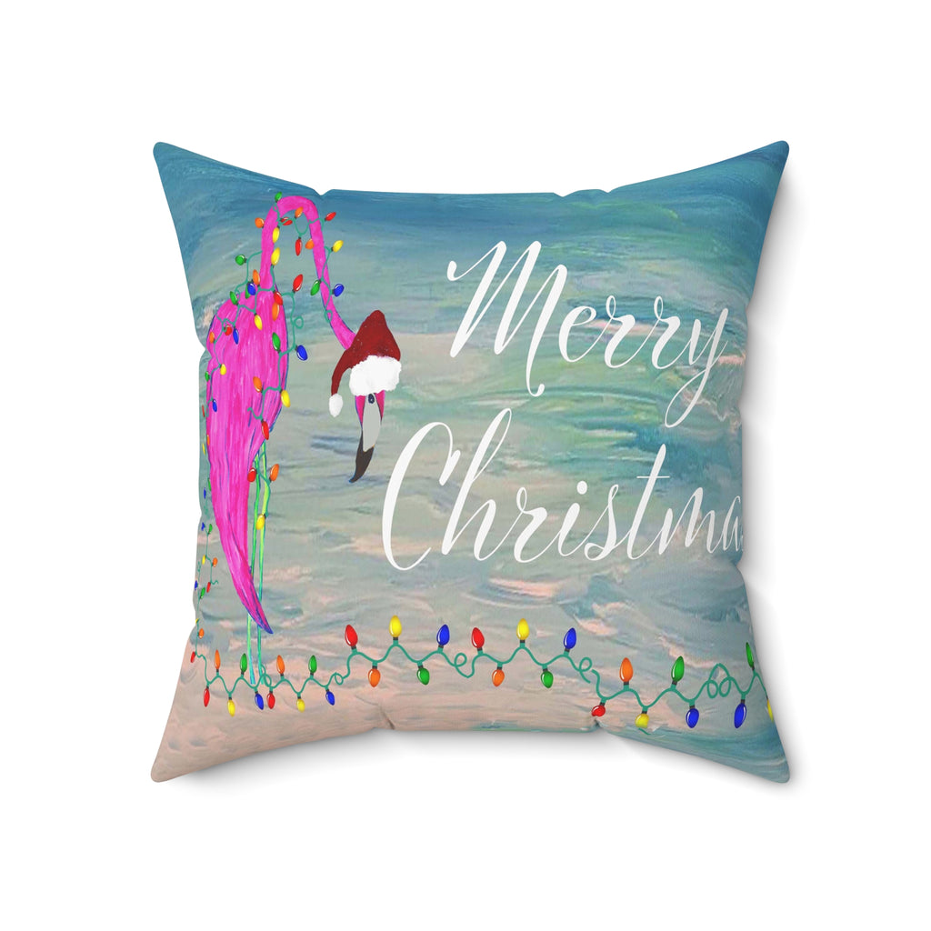 Tropical flamingo and Holiday lights clearwater beach Spun Polyester Square Pillow