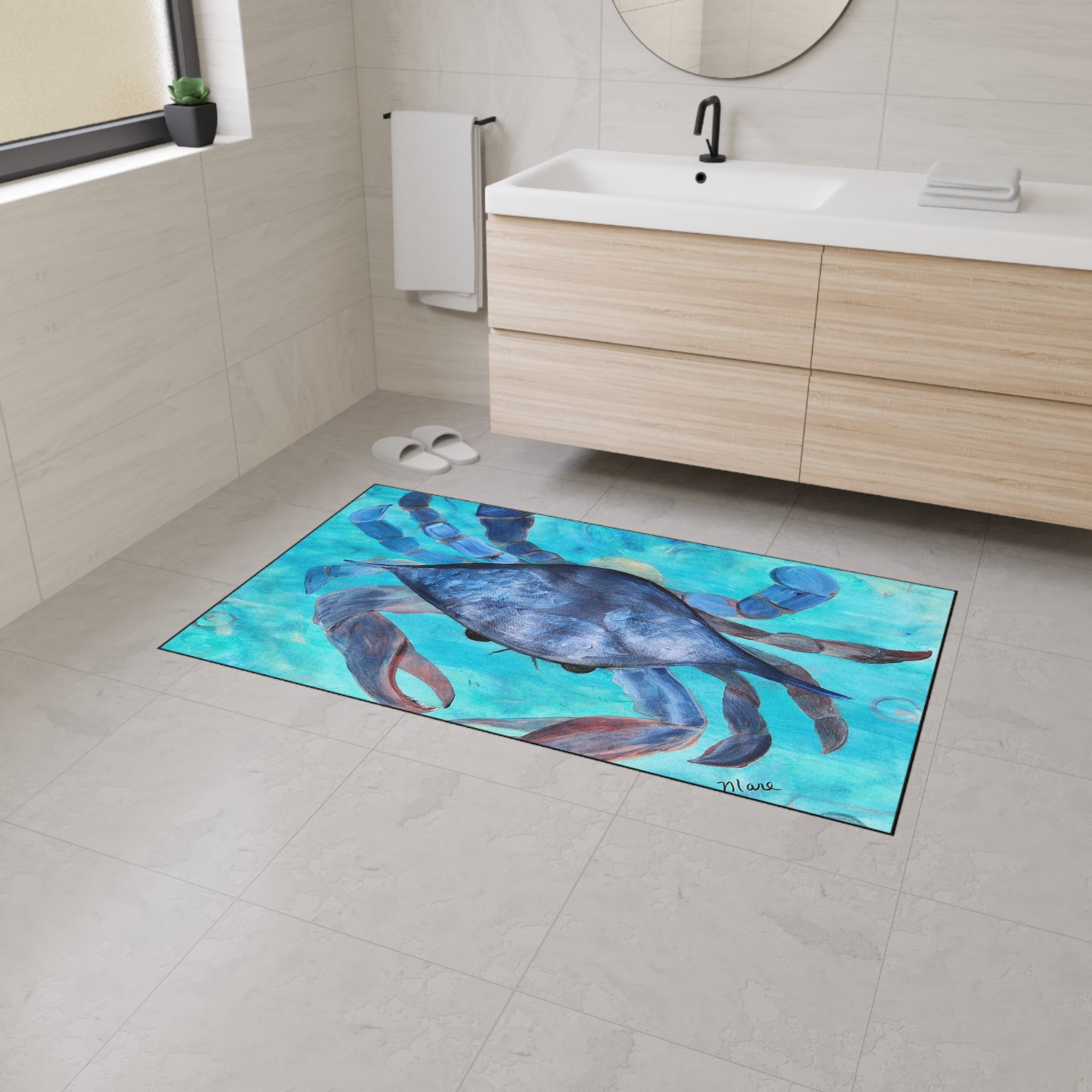 Blue Crab Coastal Floor Mat — Heavy Duty Ocean-Themed Doormat