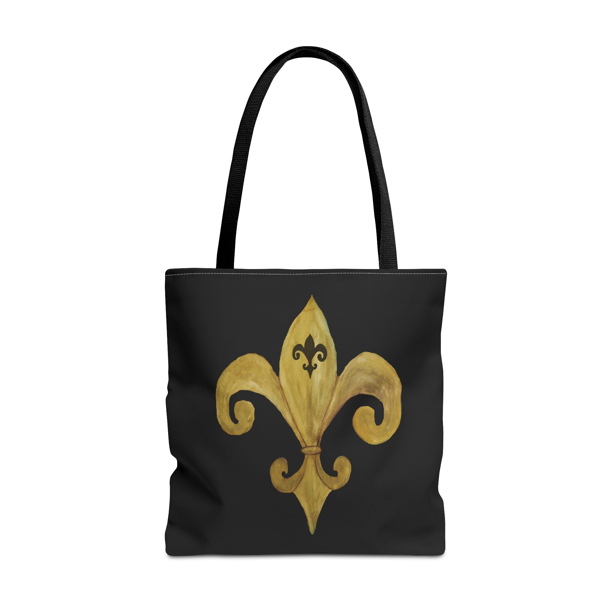 Fleur-de-Lis Gold Tote Bag – Elegant Black All-Over Print Tote