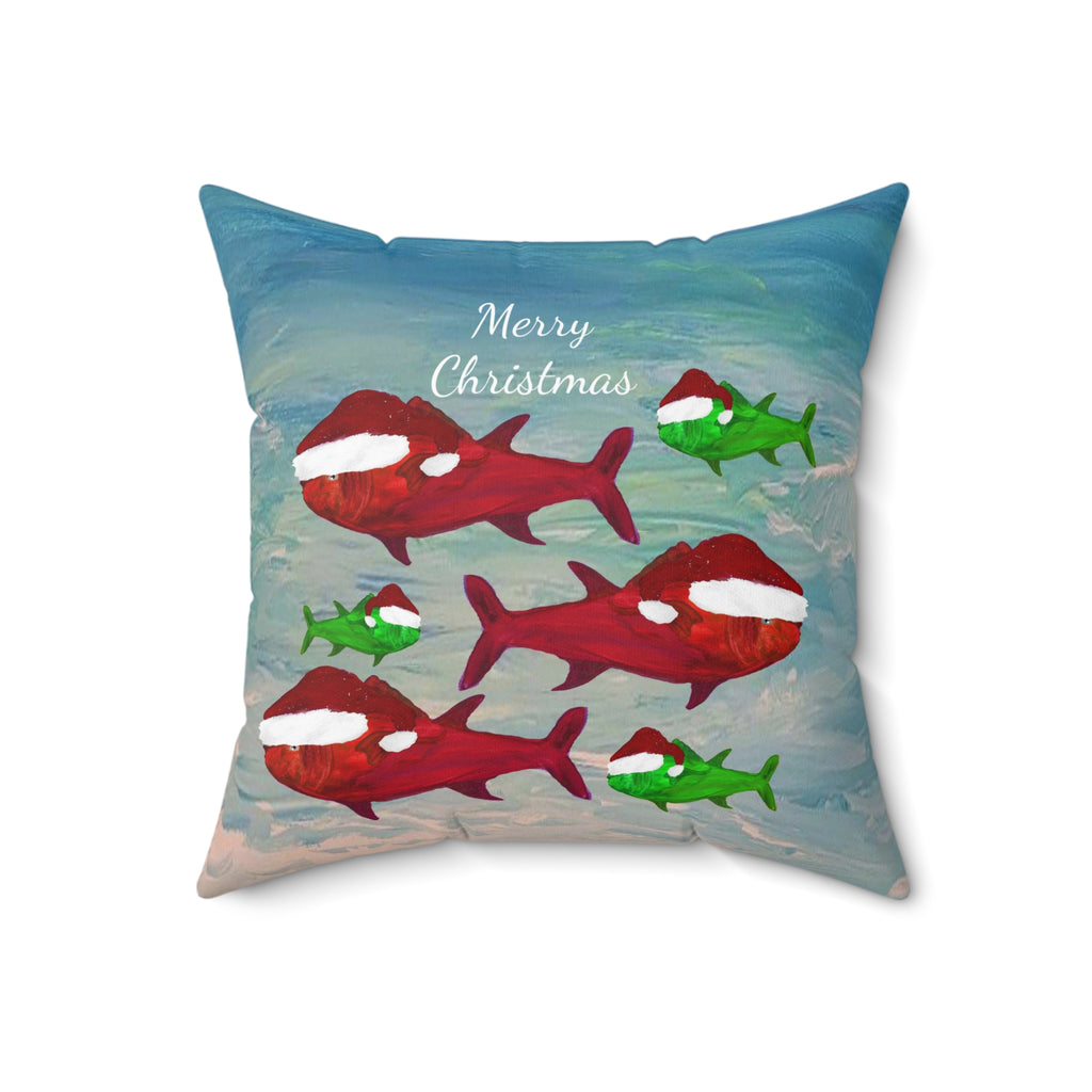 Christmas Fish Throw Pillow — 'Merry Christmas' Nautical Holiday Decor