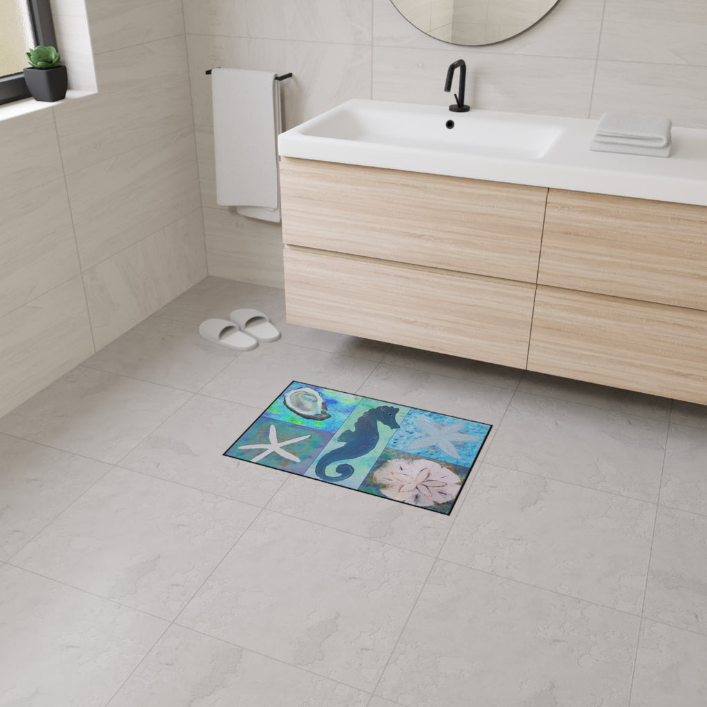 Coastal Sea Life Floor Mat — Seahorse, Starfish & Sand Dollar Rug