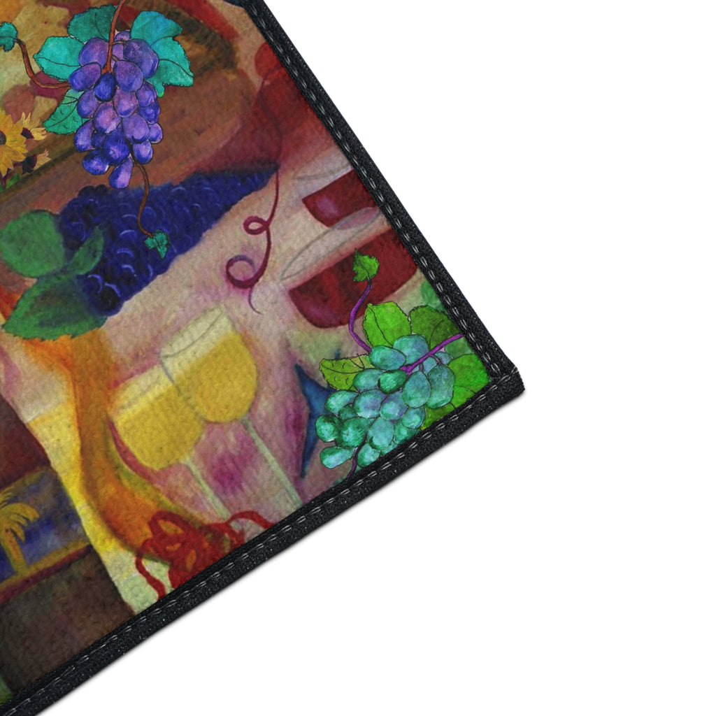 Wine Time Heavy Duty Floor Mat — Colorful Wine Bottle & Glass Kitchen Rug