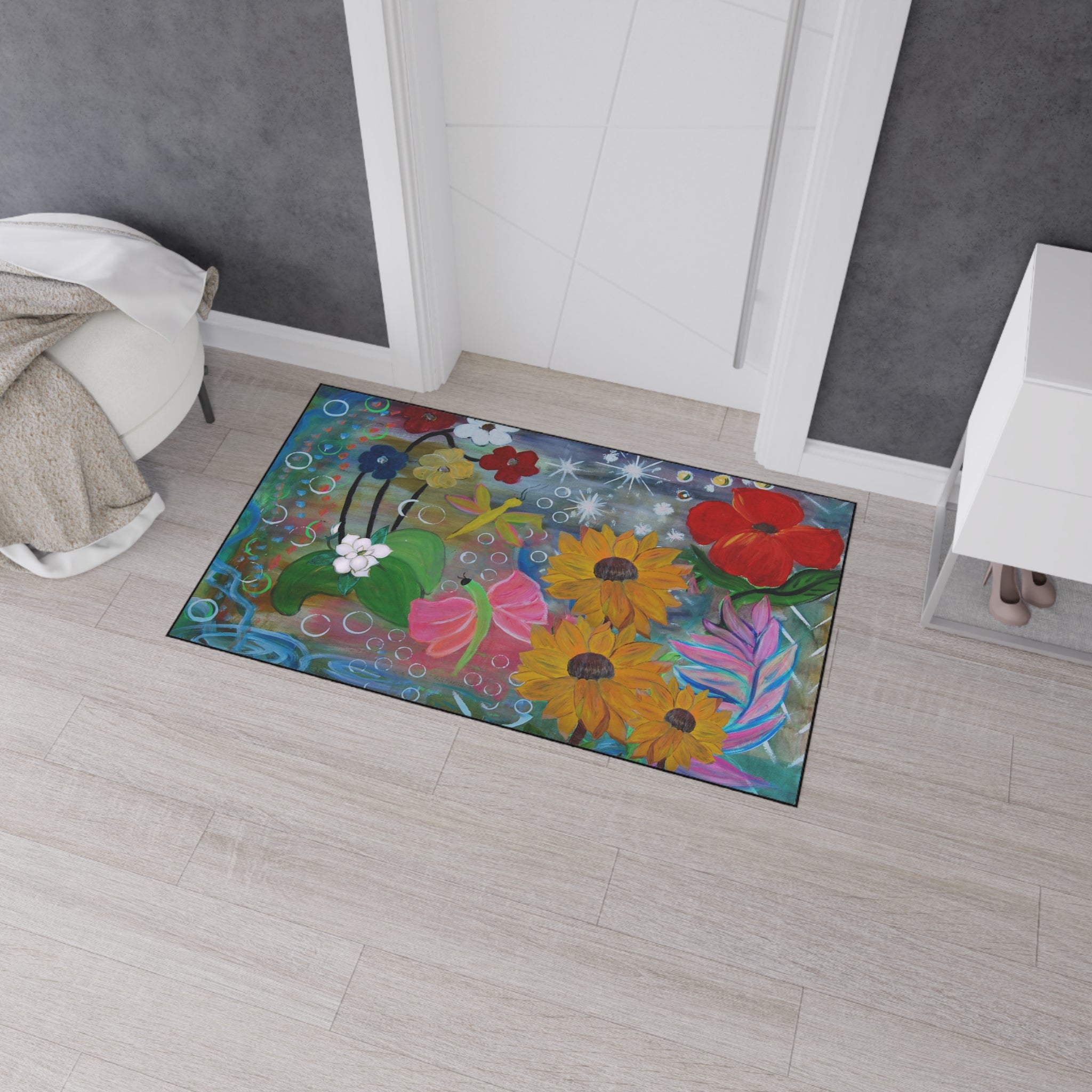 Floral Garden Heavy Duty Floor Mat — Colorful Sunflowers & Poppies Doormat