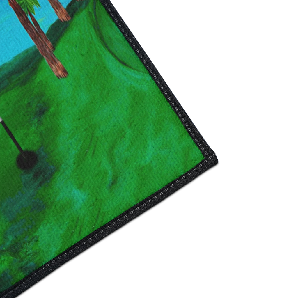 Golf Flamingo Heavy Duty Floor Mat — Tropical 18th Hole Welcome Mat