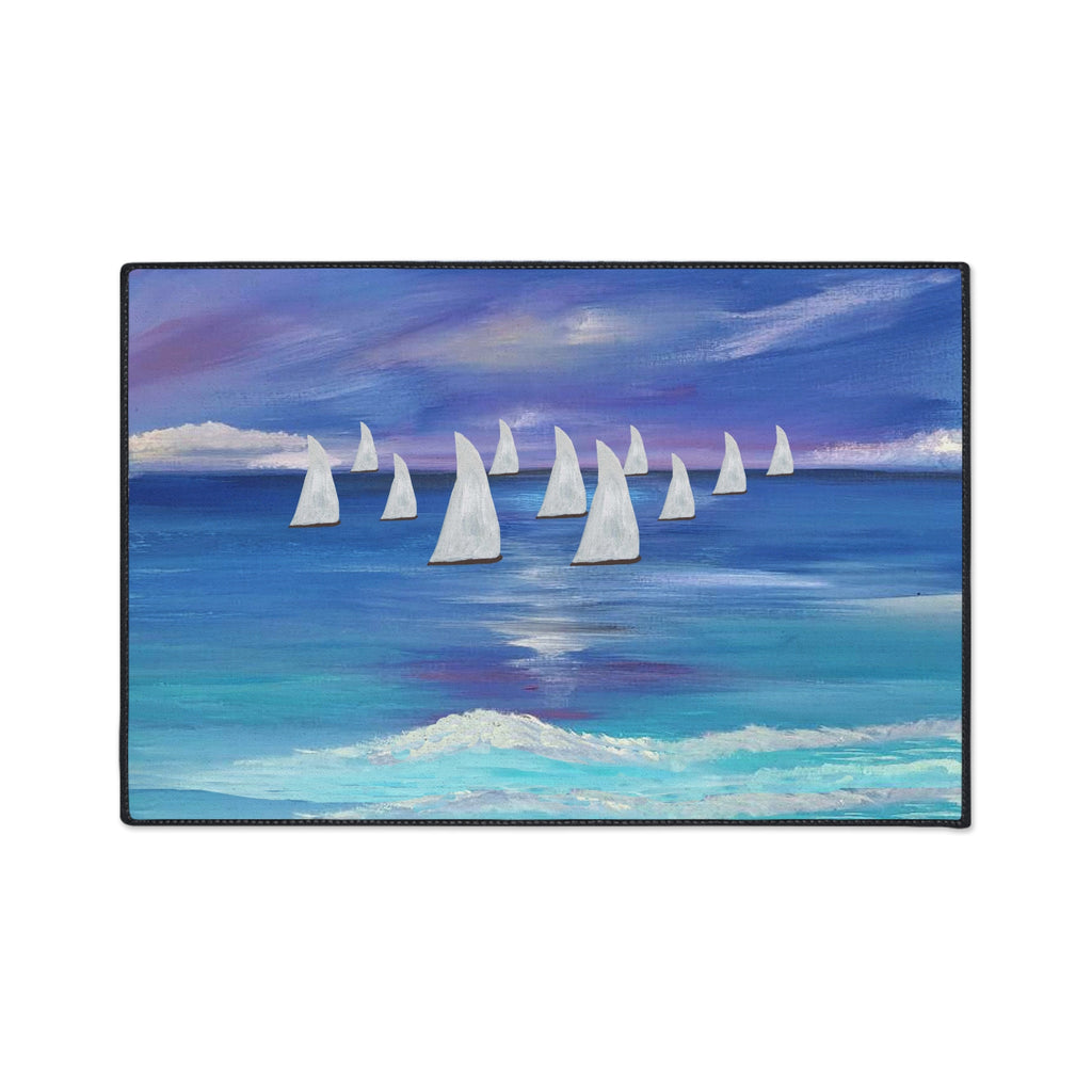 Nautical Sailboat Sea Floor Mat — Heavy-Duty Coastal Welcome Rug