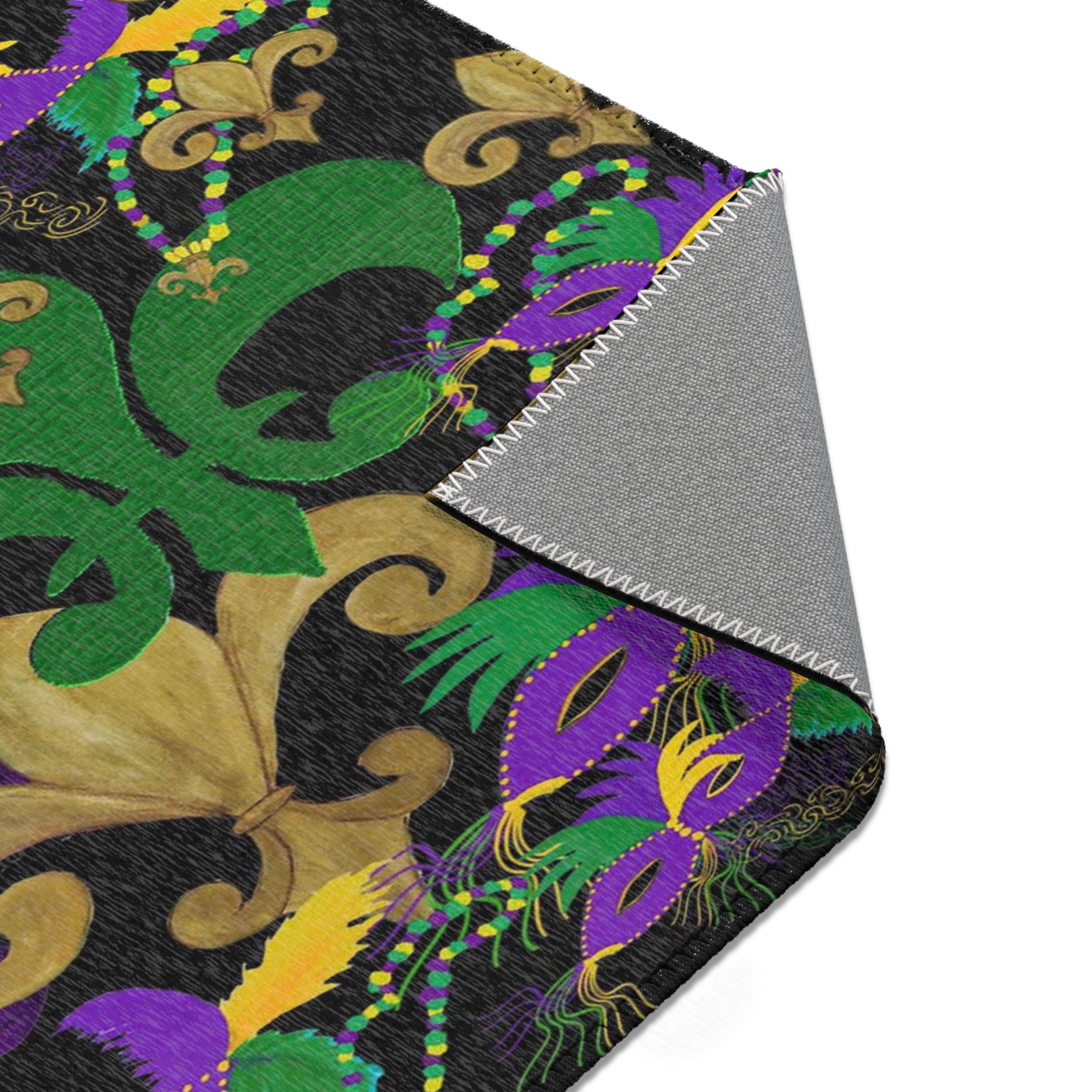 Mardi Gras Fleur-de-Lis Area Rug — Purple, Green & Gold Carnival Design