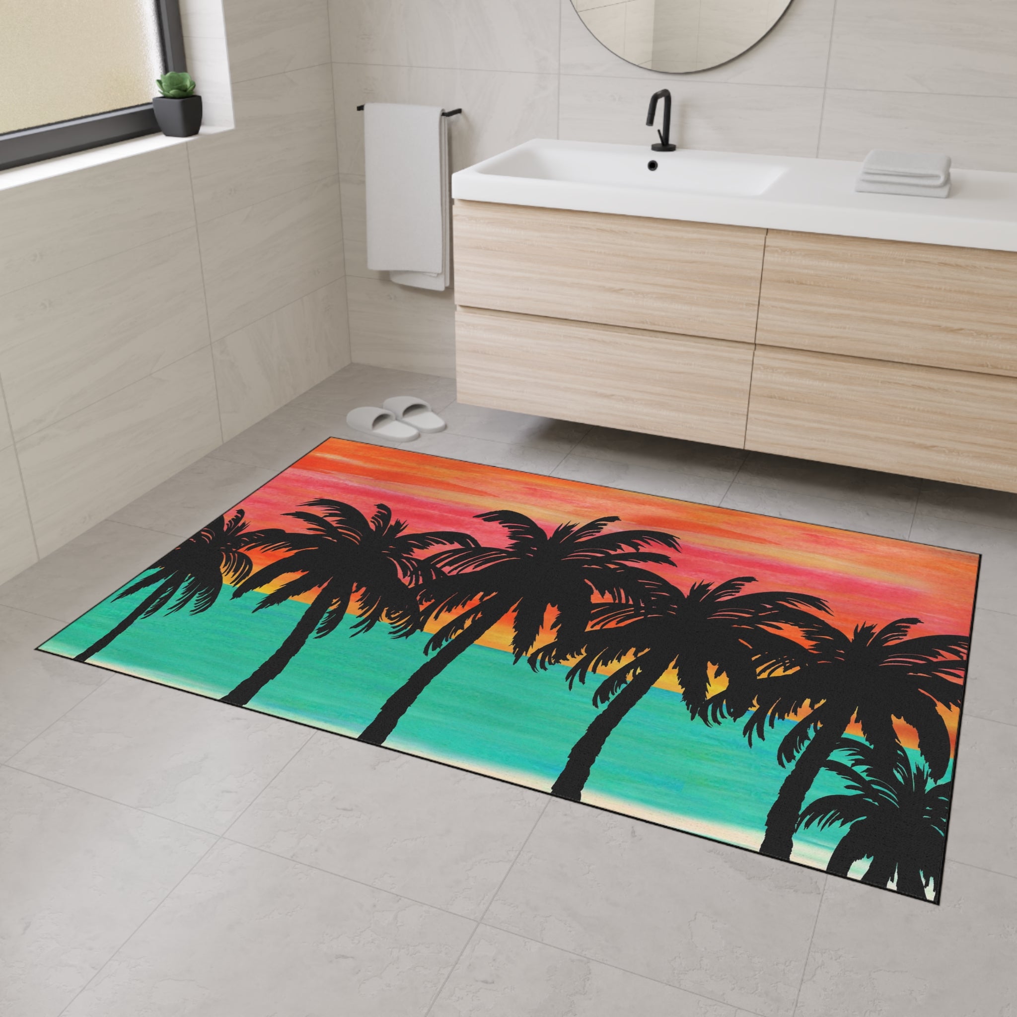 Tropical Sunset Floor Mat — Heavy-Duty Palm Tree Doormat