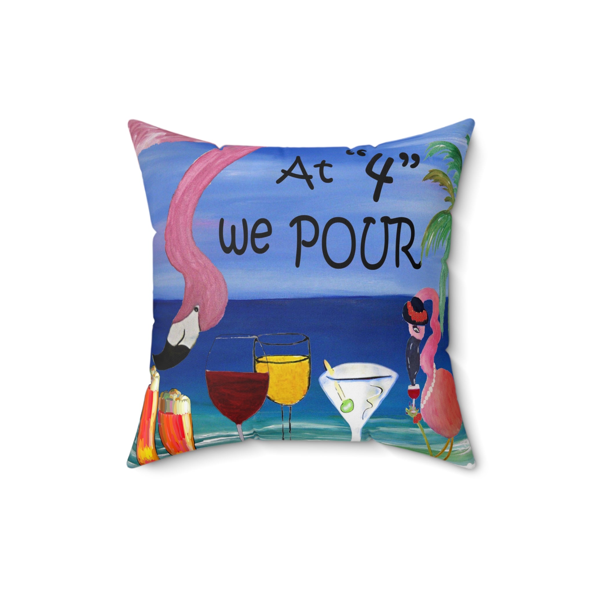 At 4 We Pour Tropical Flamingo Cocktail Pillow