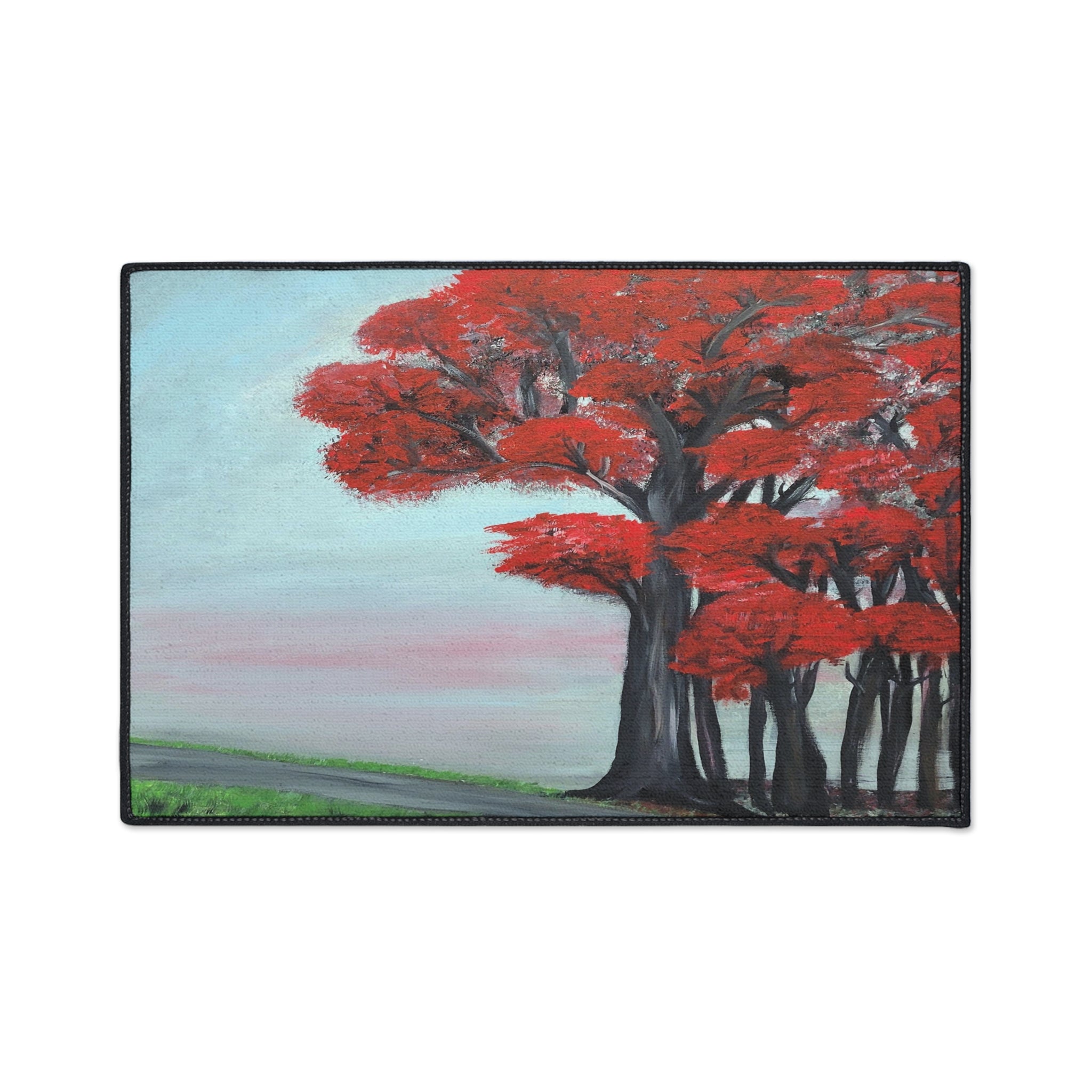 Red Tree Landscape Floor Mat — Durable Heavy-Duty Entry Rug