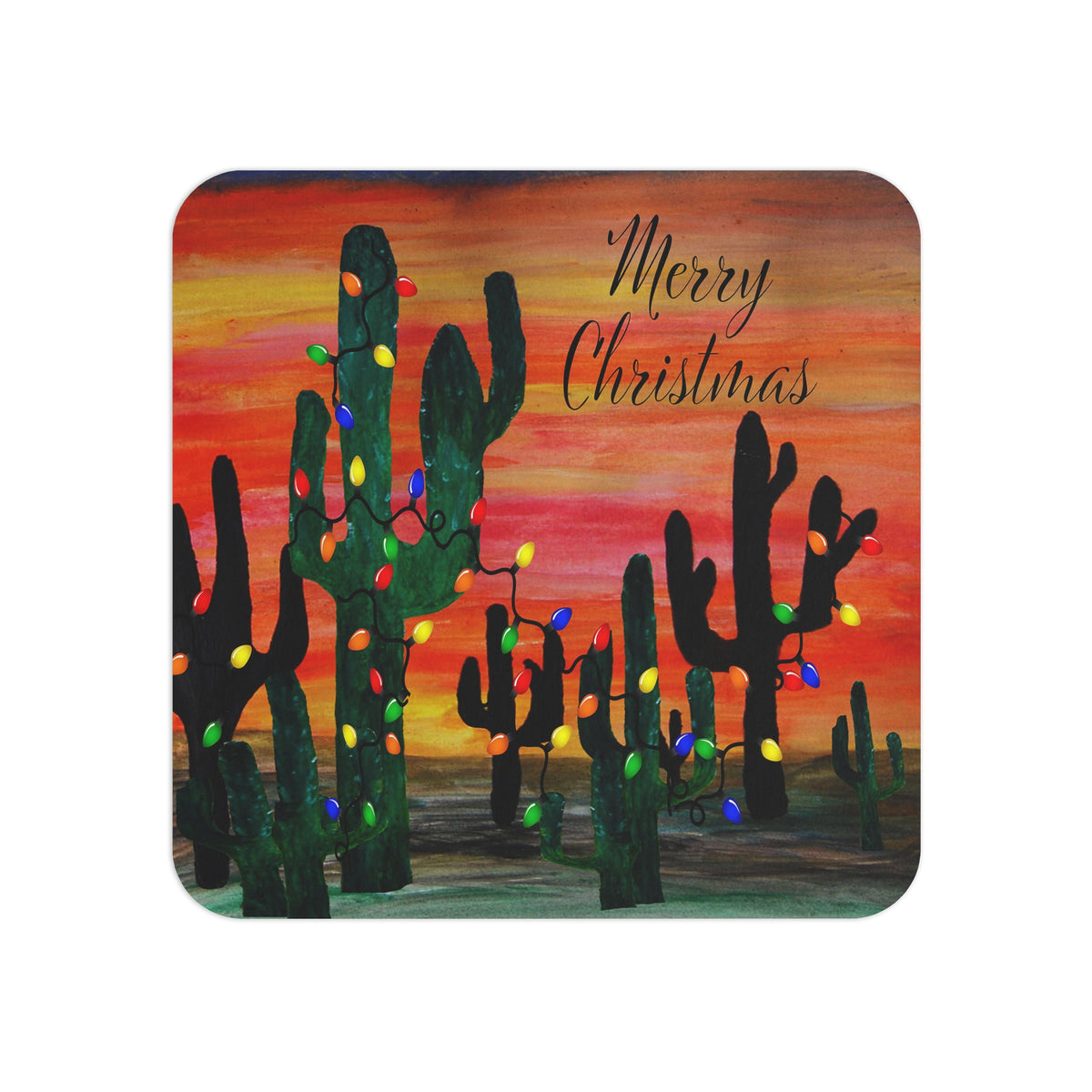 Christmas Cactus Coasters — Pack of 50/100 Holiday Drink Coasters with 'Merry Christmas' Desert Lights Design