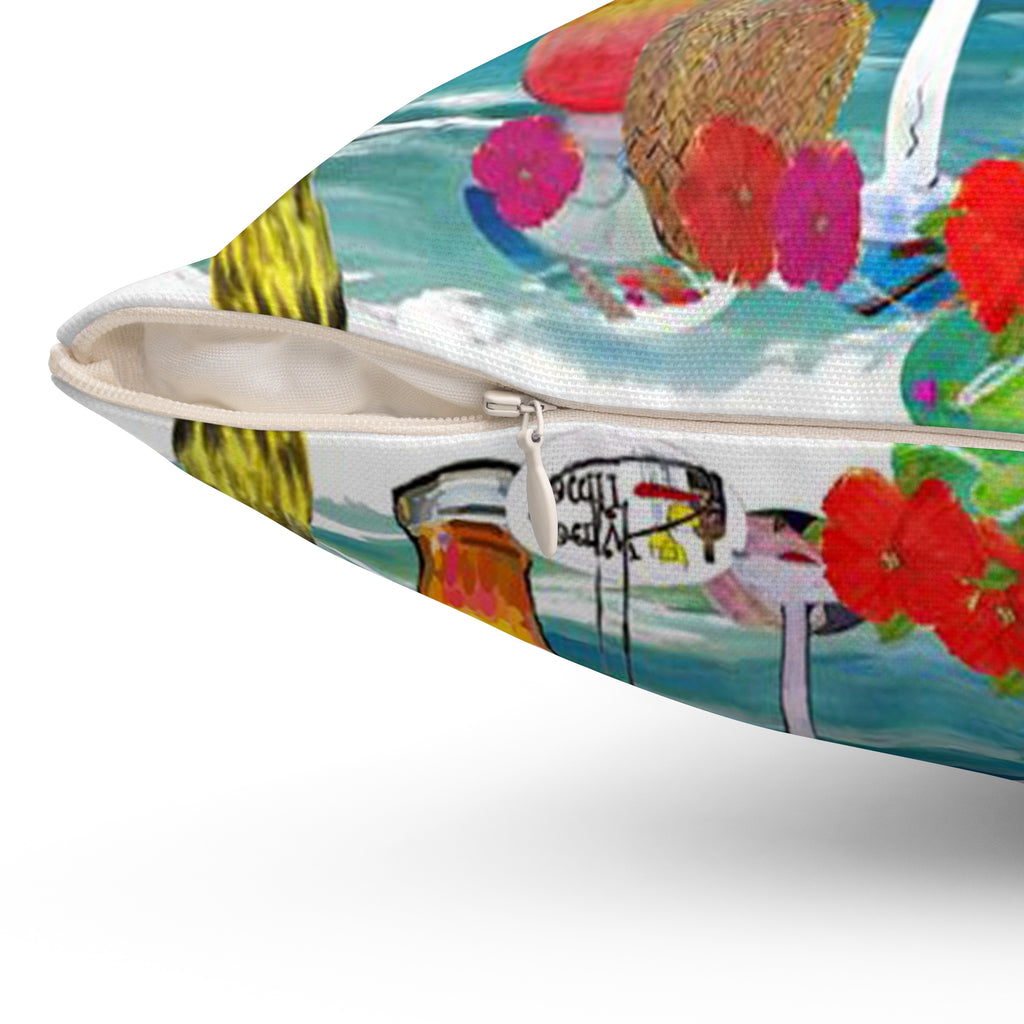 Beach Cocktail Pillow — "At 4 we Pour" Tropical Drink Decorative Throw Pillow