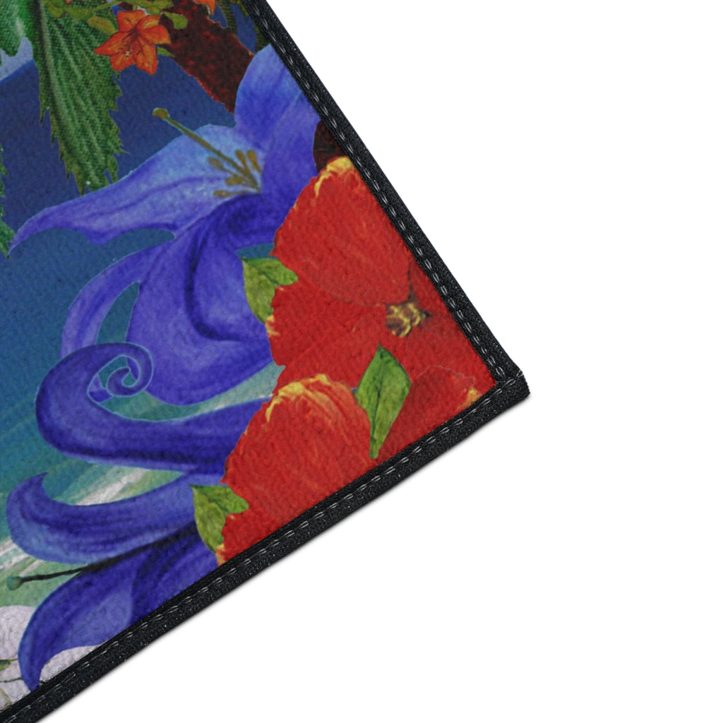 Tropical Beach Floor Mat — Heavy-Duty Outdoor/Indoor Doormat with Palm Trees & Floral Design