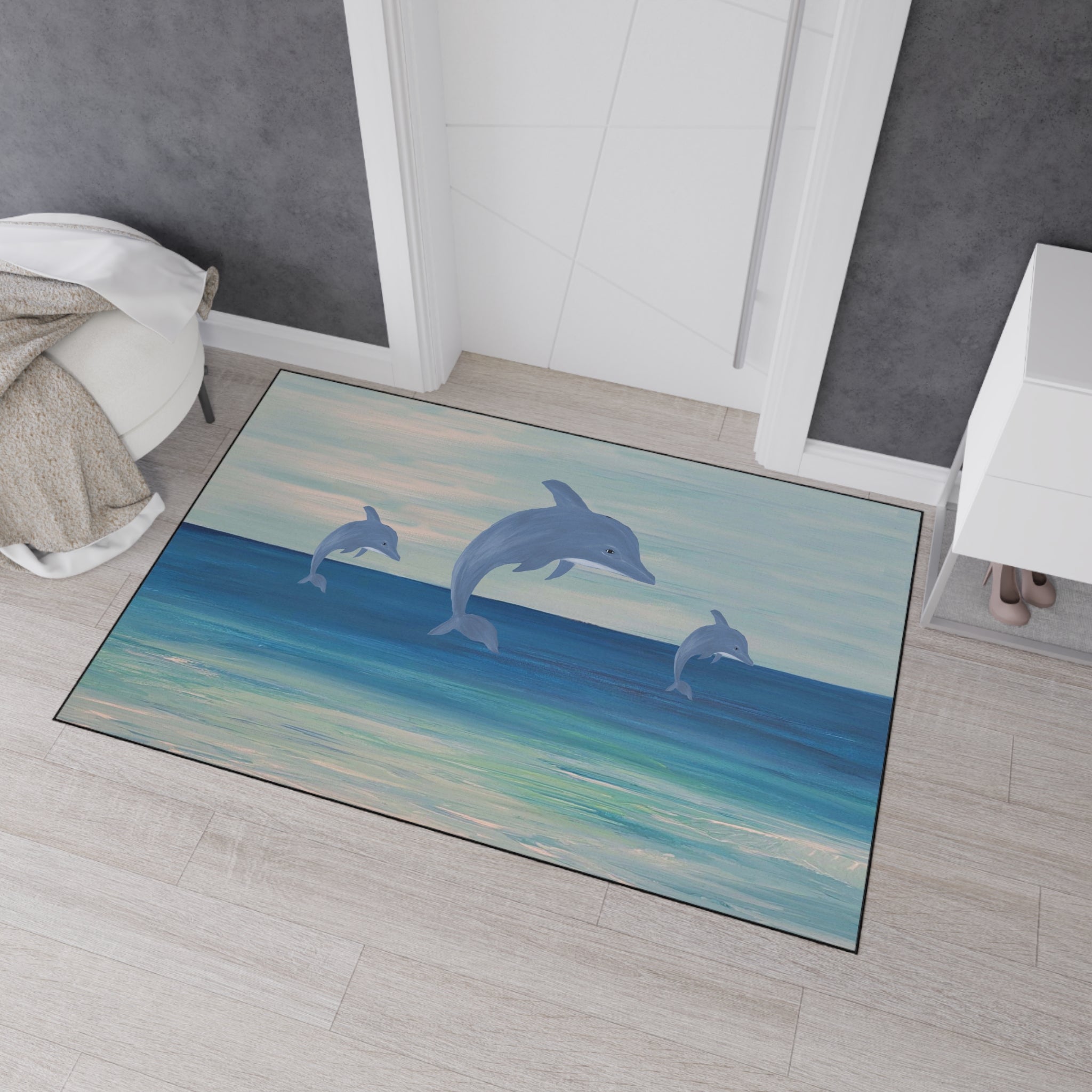 Dolphin Ocean Jump Heavy-Duty Floor Mat Coastal Beach house doormat