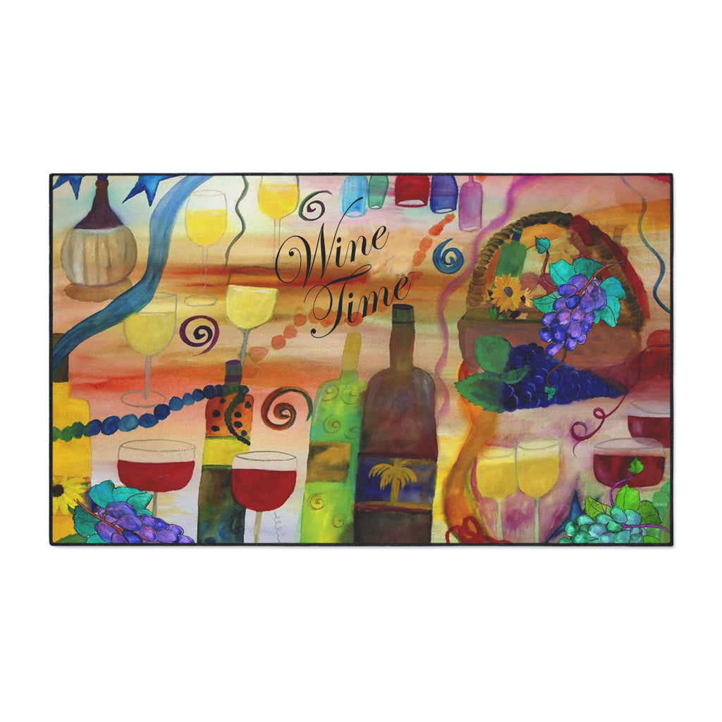 Wine Time Heavy Duty Floor Mat — Colorful Wine Bottle & Glass Kitchen Rug
