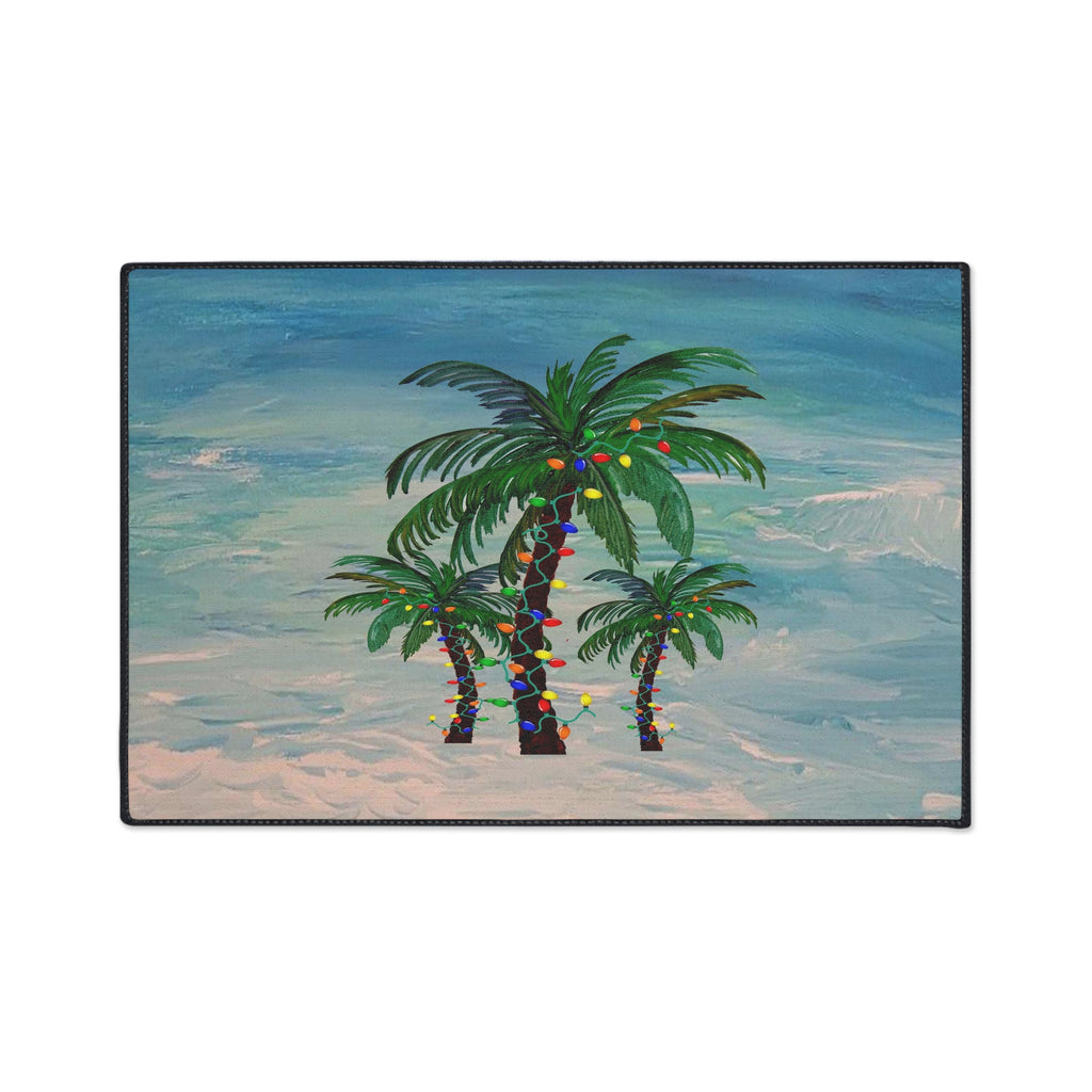 Tropical Palm Floor Mat — Palm Trees with String Lights Beach Doormat