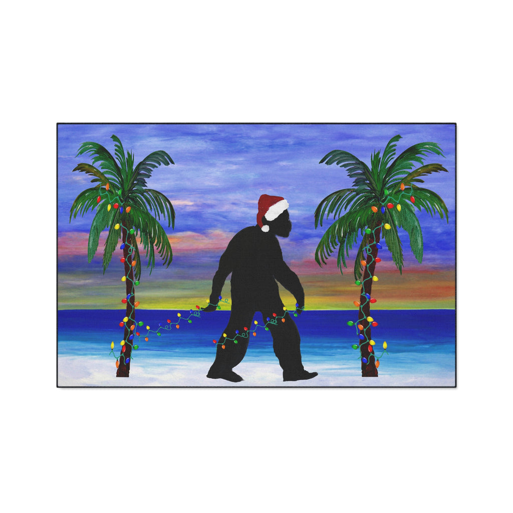 Christmas Beach Sasquatch Doormat — Holiday Palm Tree Welcome Mat