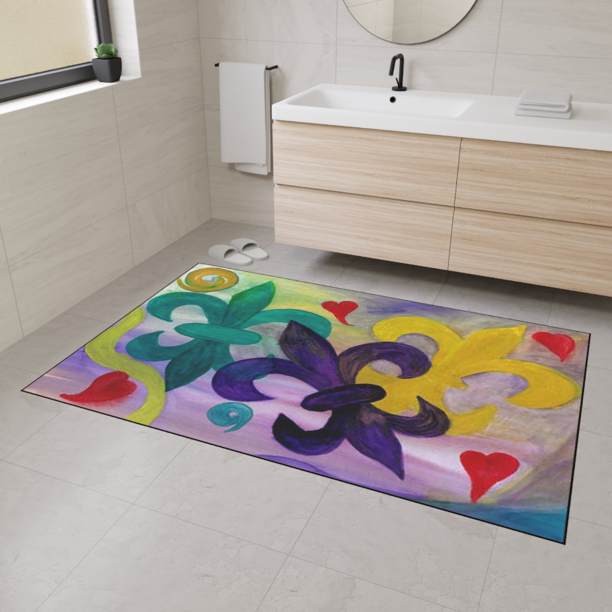 Mardi Gras Fleur-de-Lis Heavy Duty Floor Mat — Colorful Hearts & Fleur Design