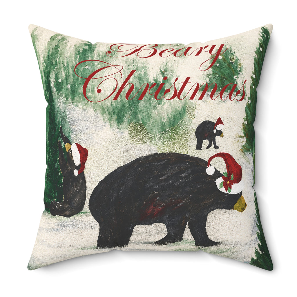 Beary Christmas Decorative Pillow — Holiday Black Bear Throw Pillow