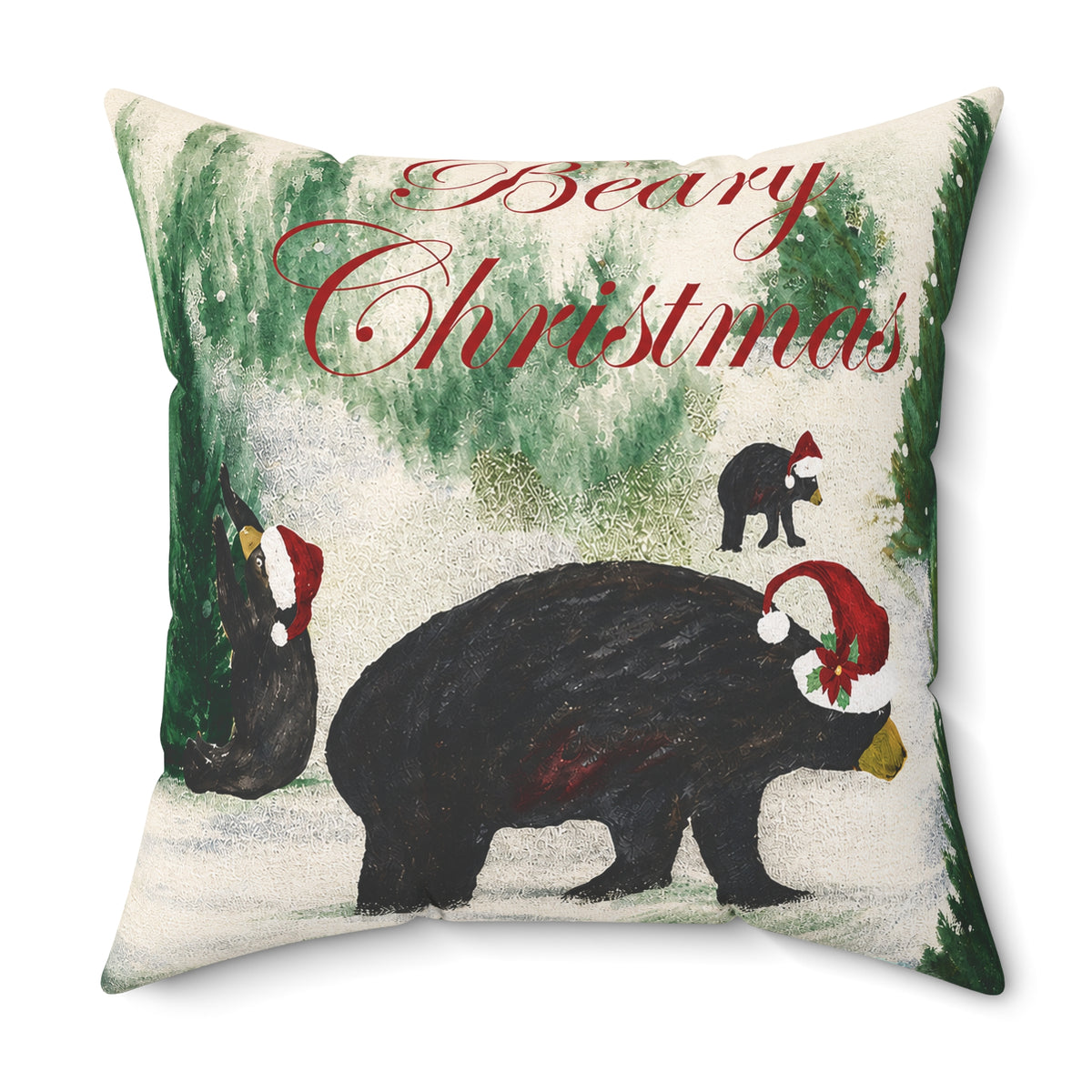 Beary Christmas Decorative Pillow — Holiday Black Bear Throw Pillow