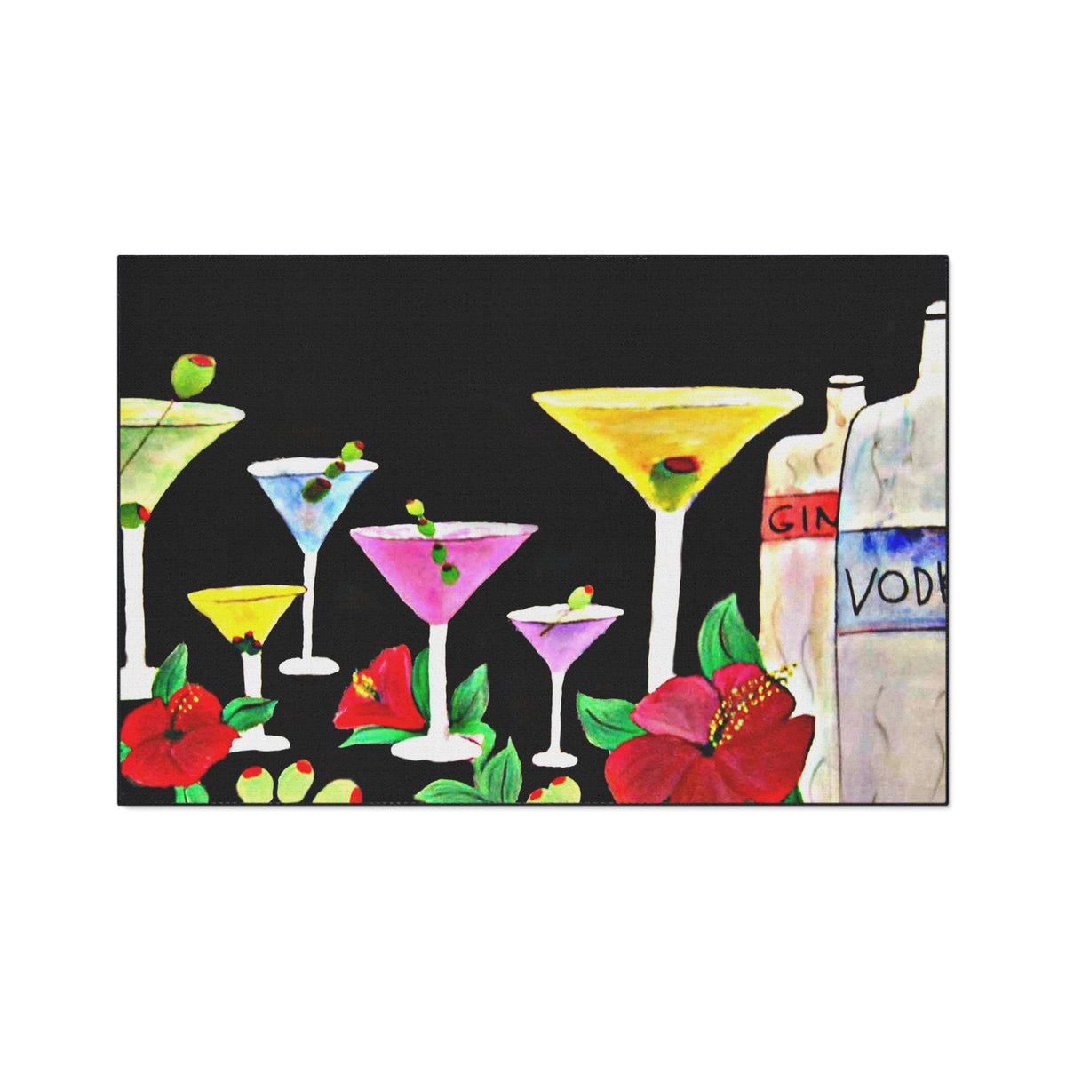 Cocktail Bar Floor Mat — Colorful Martini & Spirits Floral Mat