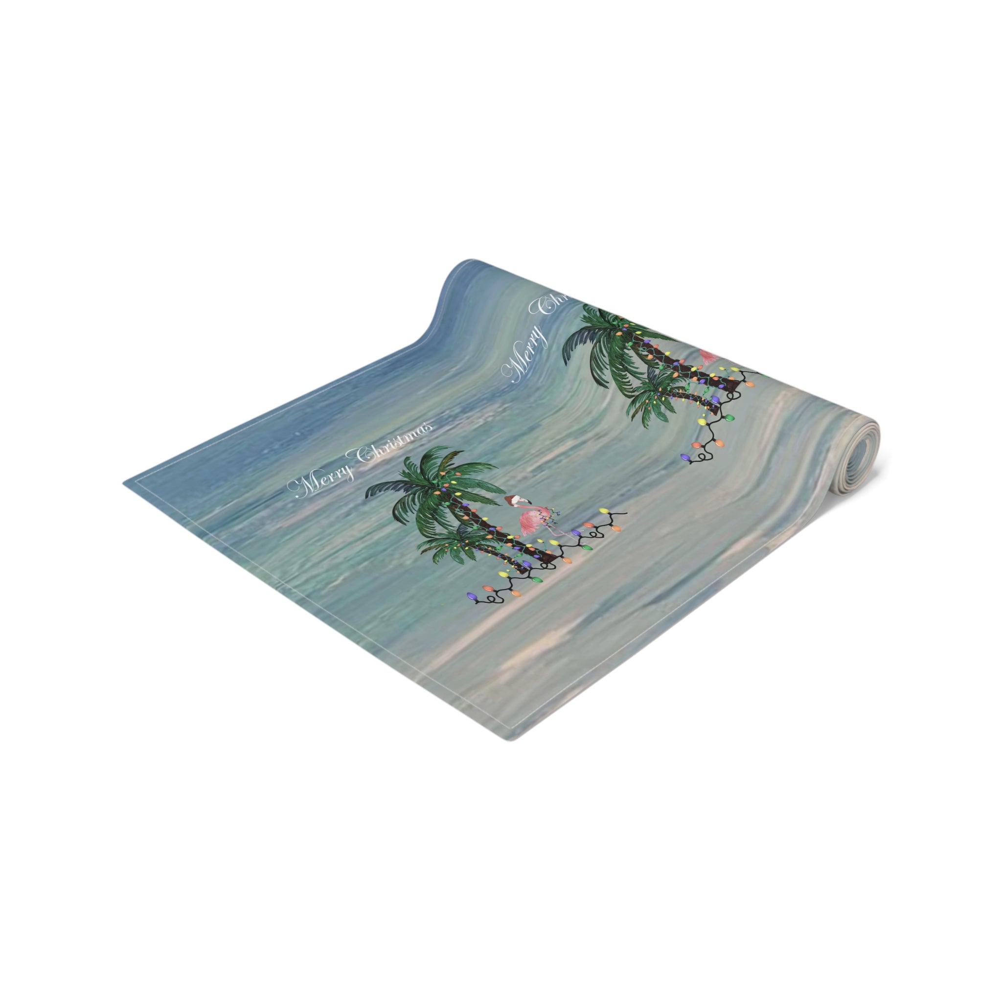 Tropical Palm Christmas Table Runner — "Merry Christmas" Coastal Holiday Decor
