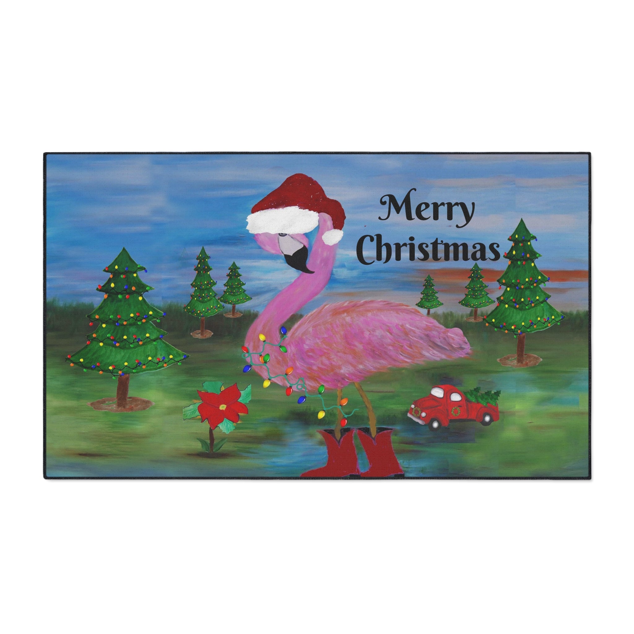 Christmas Flamingo Floor Mat - Merry Christmas Holiday Doormat