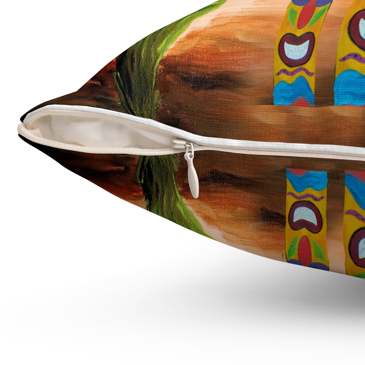 Tropical Tiki Flower Square Pillow — Tiki Man Totem Palm Throw