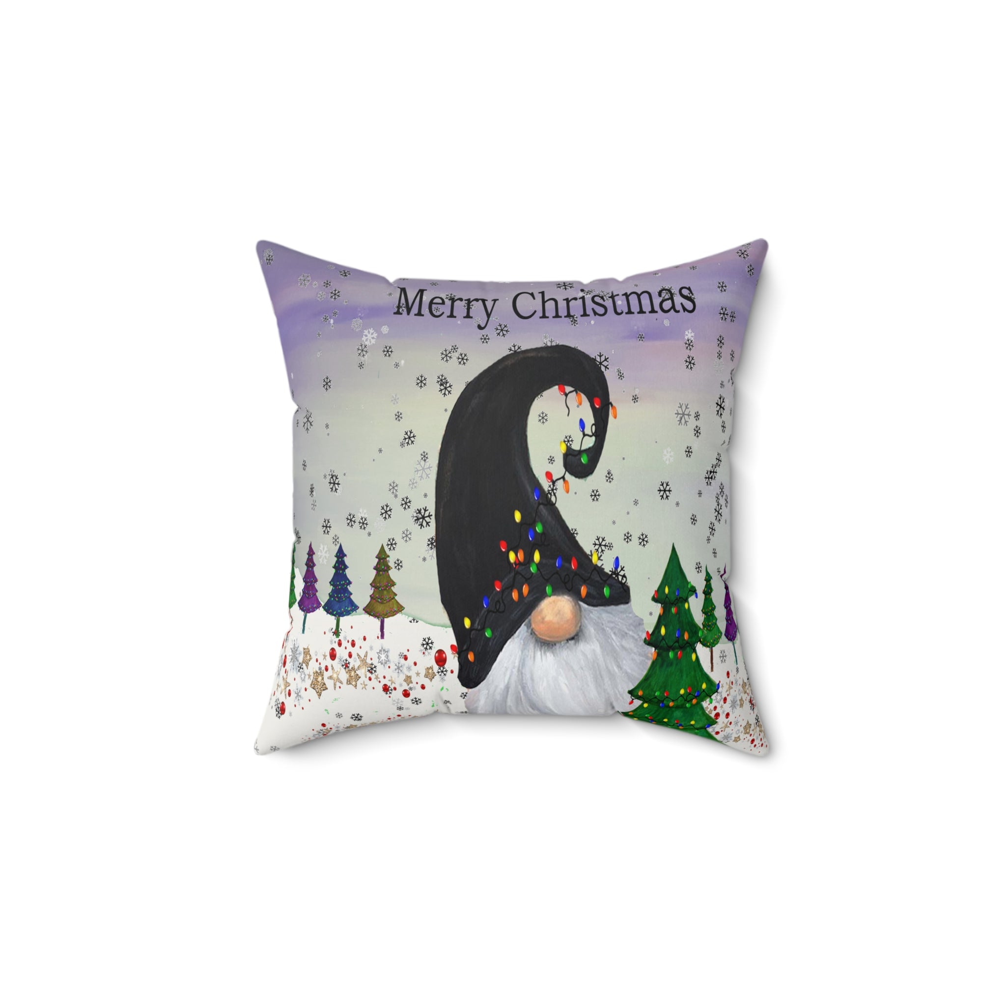 Merry Christmas Gnome Throw Pillow – Holiday Decorative Cushion with Festive Lights