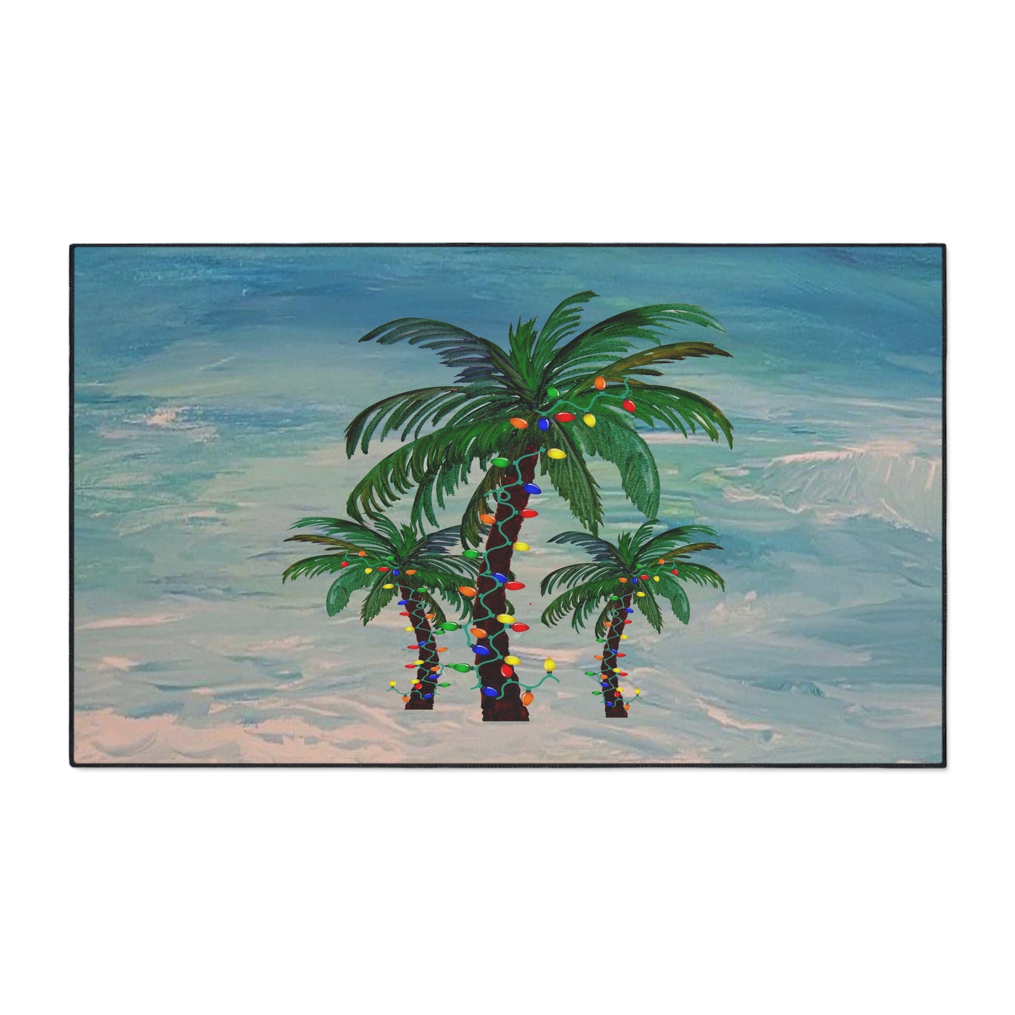 Tropical Palm Floor Mat — Palm Trees with String Lights Beach Doormat