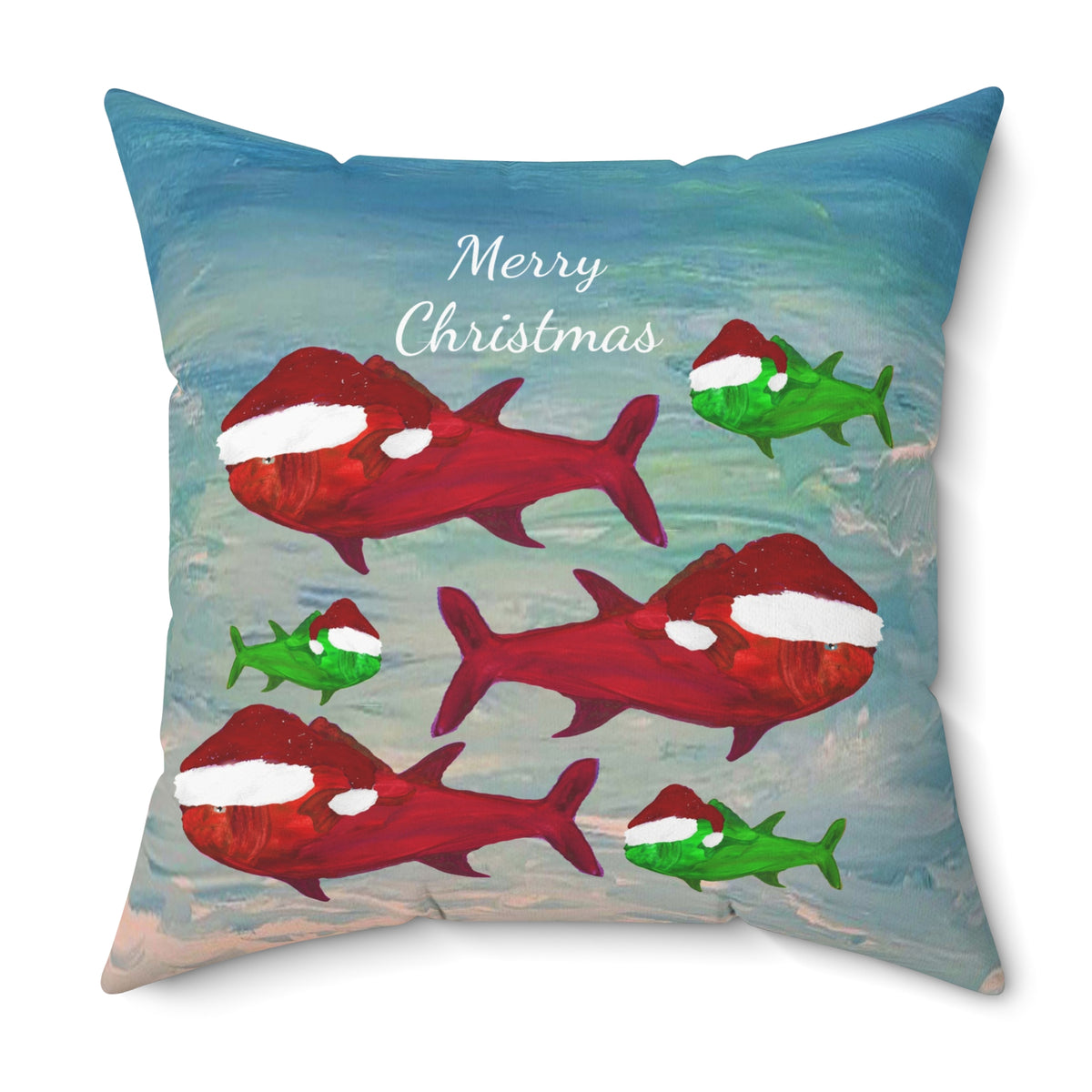 Christmas Fish Throw Pillow — 'Merry Christmas' Nautical Holiday Decor