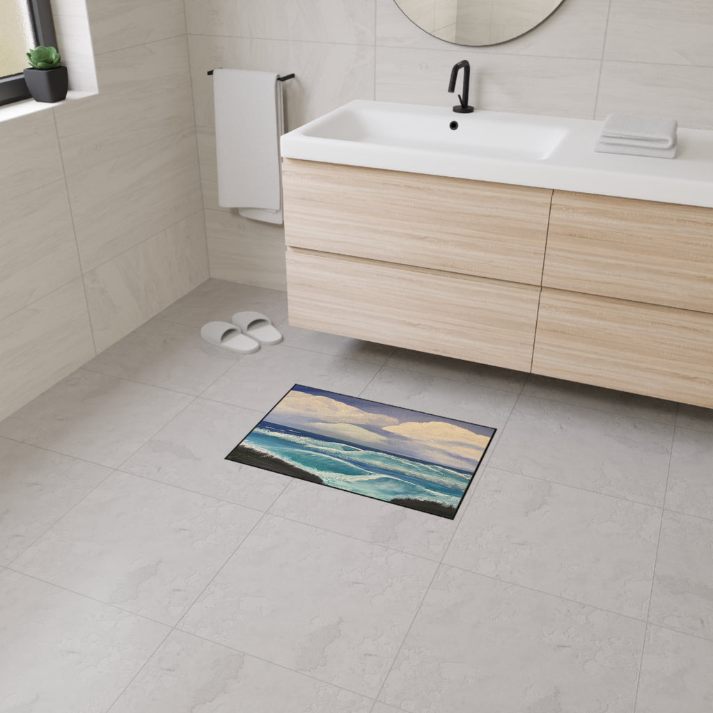 Ocean Waves Heavy-Duty Floor Mat — Coastal Seascape Doormat