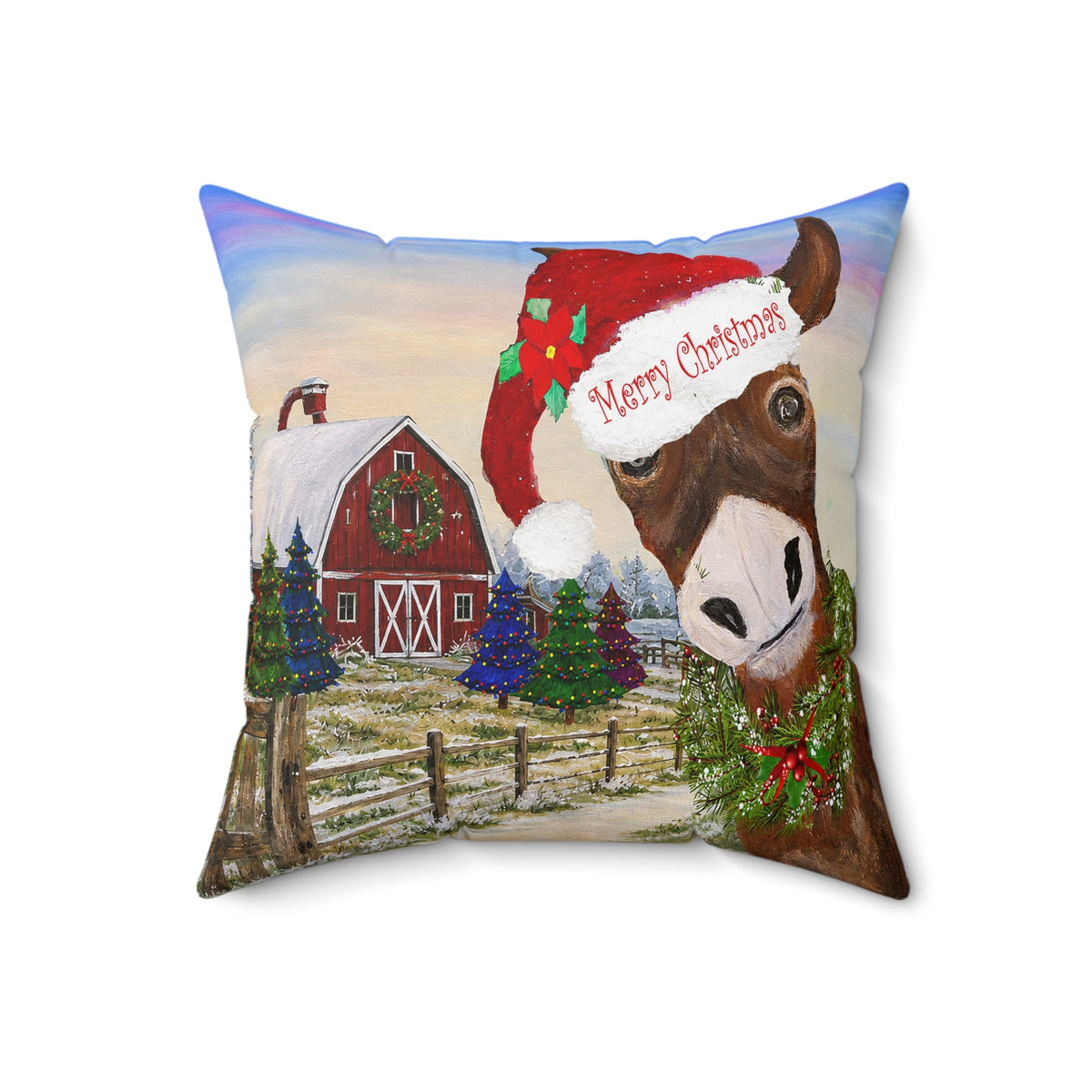 Christmas Donkey Throw Pillow - 'Merry Christmas' Festive Farmhouse Decor