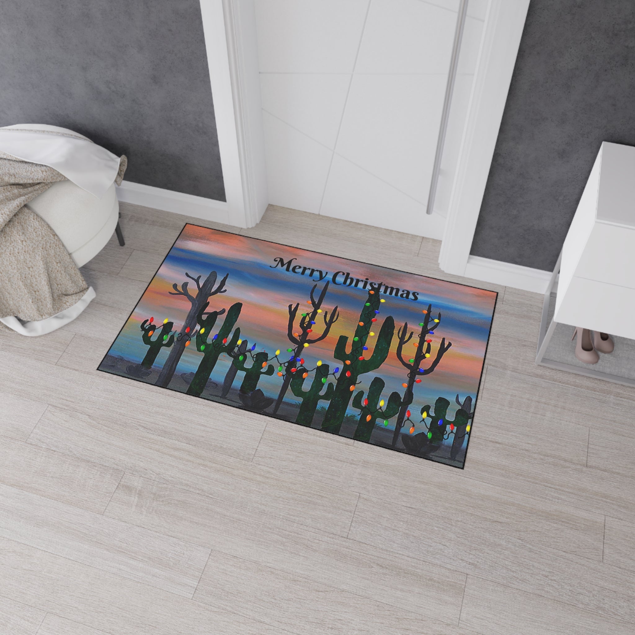 Christmas Cactus Floor Mat – Merry Christmas Desert Scene Doormat