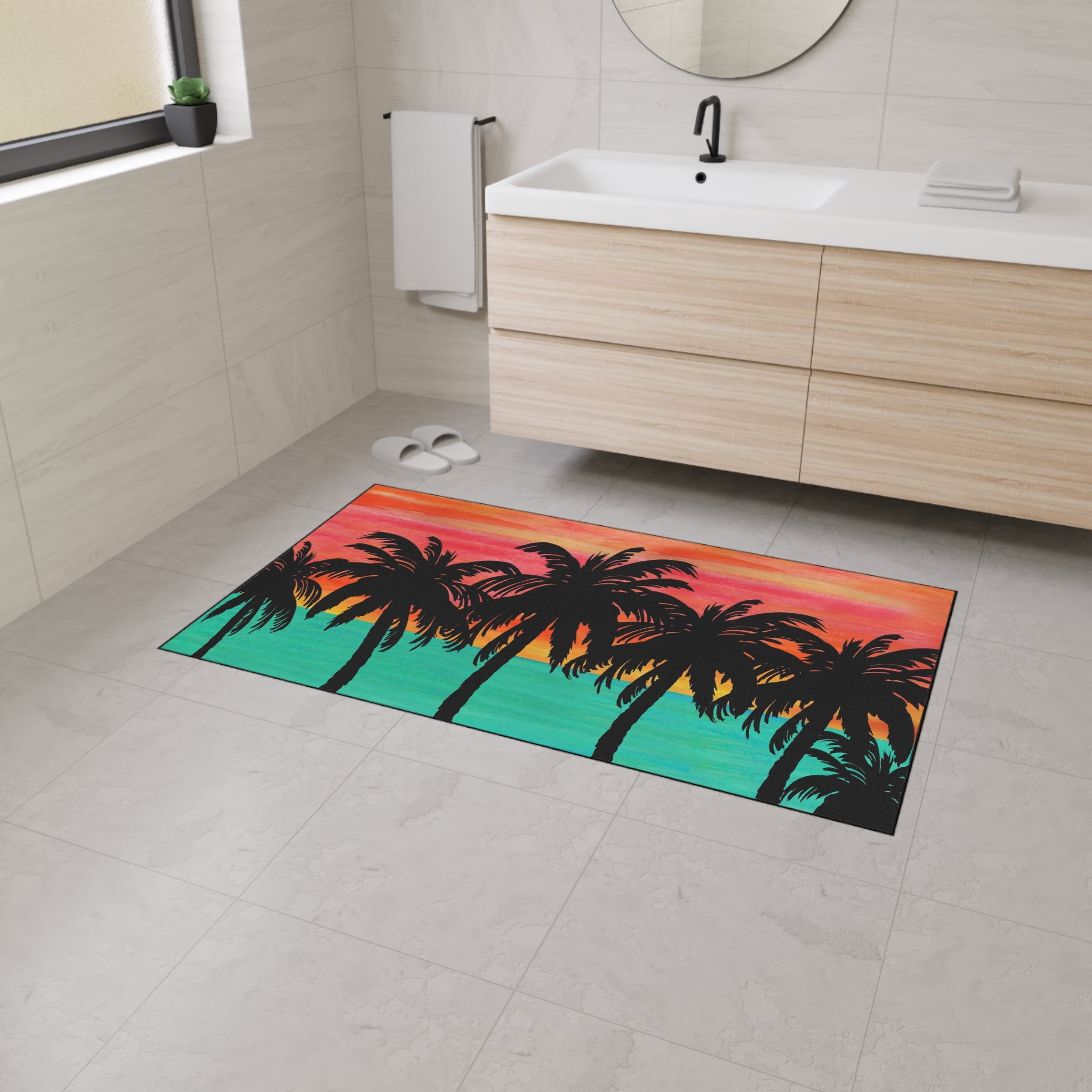 Tropical Sunset Floor Mat — Heavy-Duty Palm Tree Doormat
