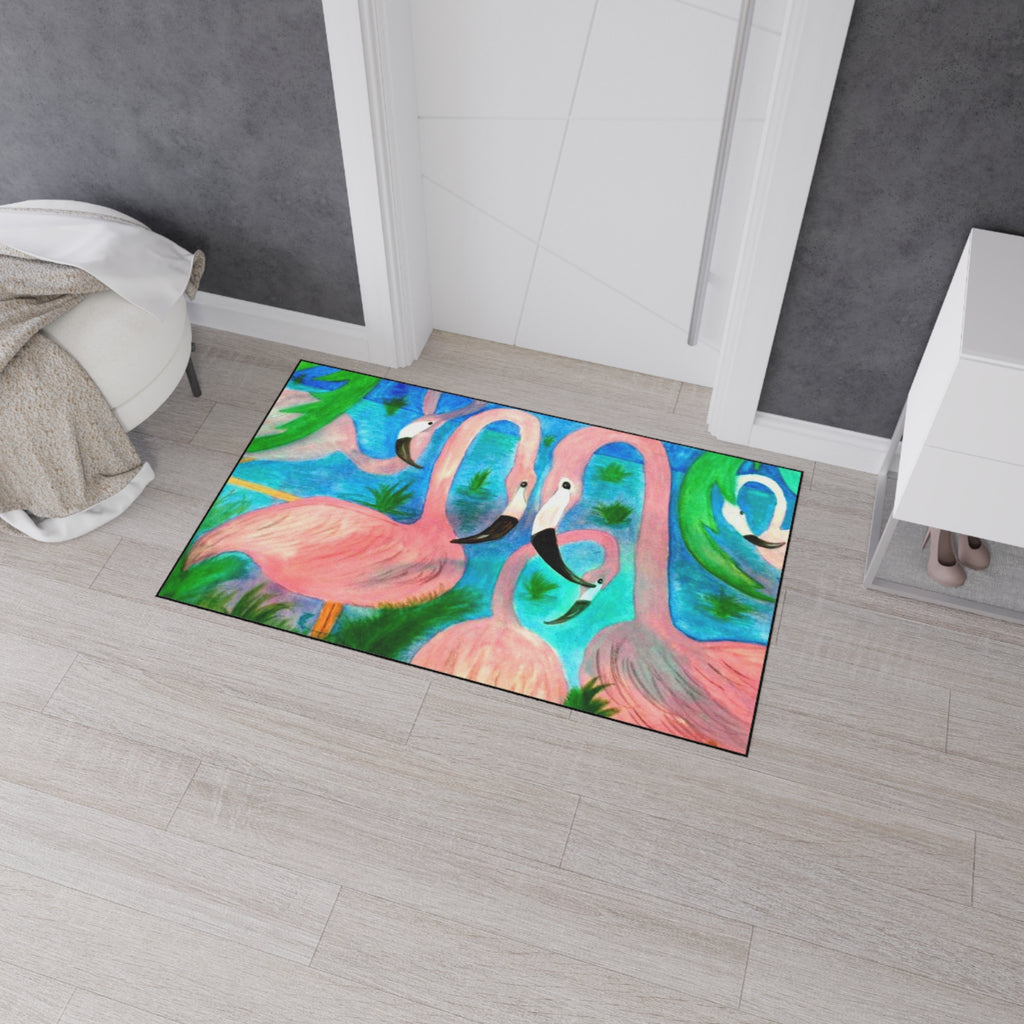 Flamingo Tropical Heavy Duty Floor Mat — Colorful Pink Birds Doormat