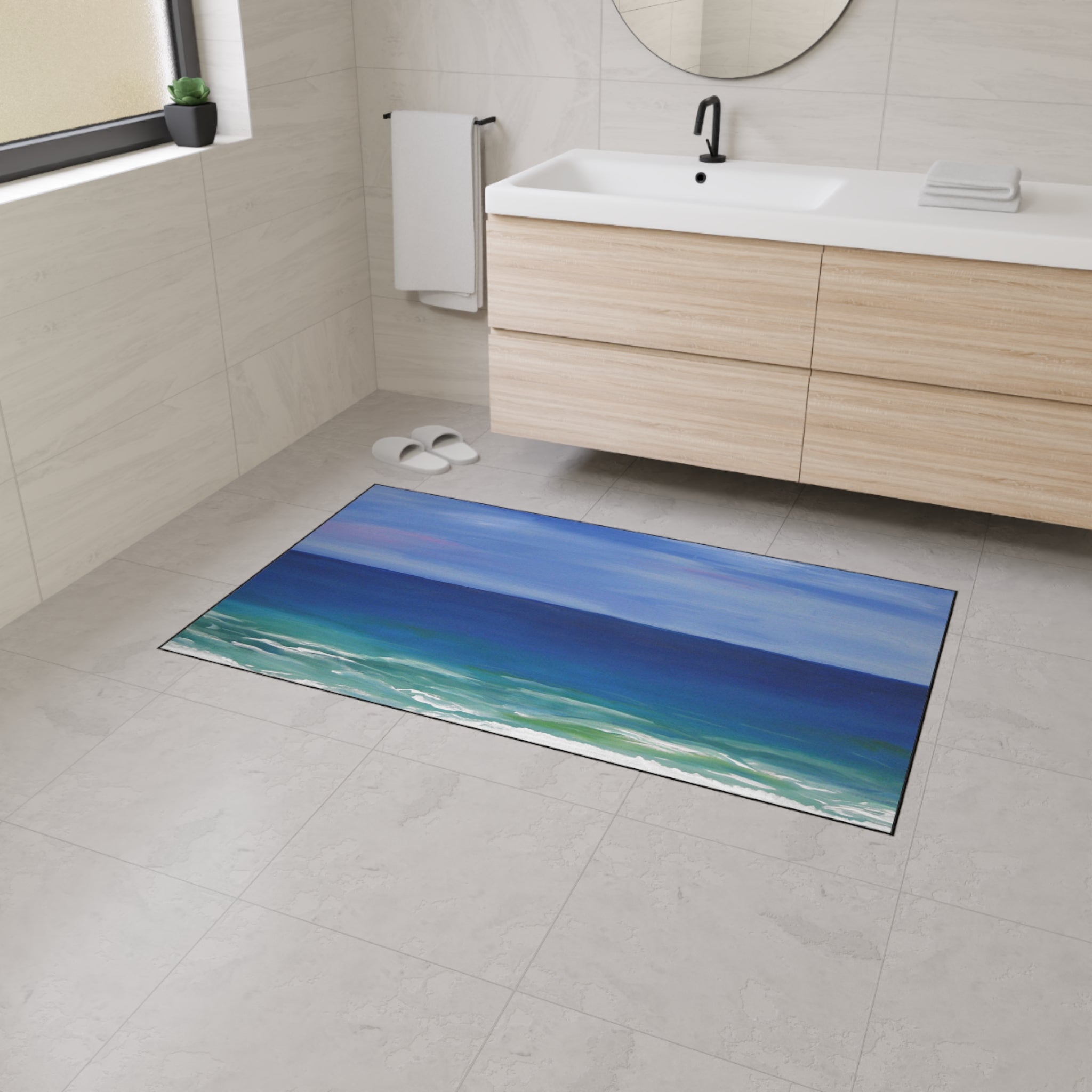 Coastal Beautiful Beach Heavy-Duty Floor Mat — Ocean Beach Seascape Entry Rug