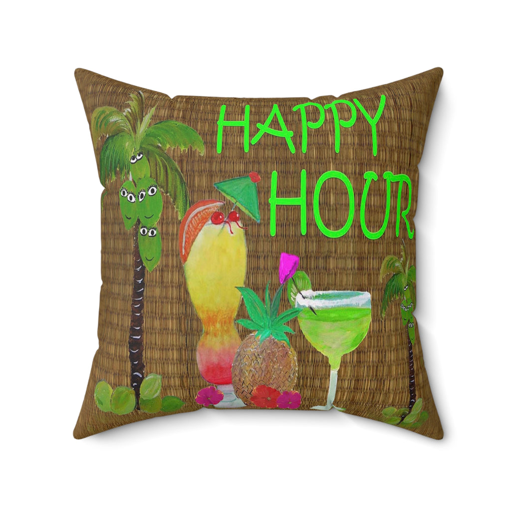 Happy Hour Tropical Pillow — Cocktail Bar Decorative Throw Pillow