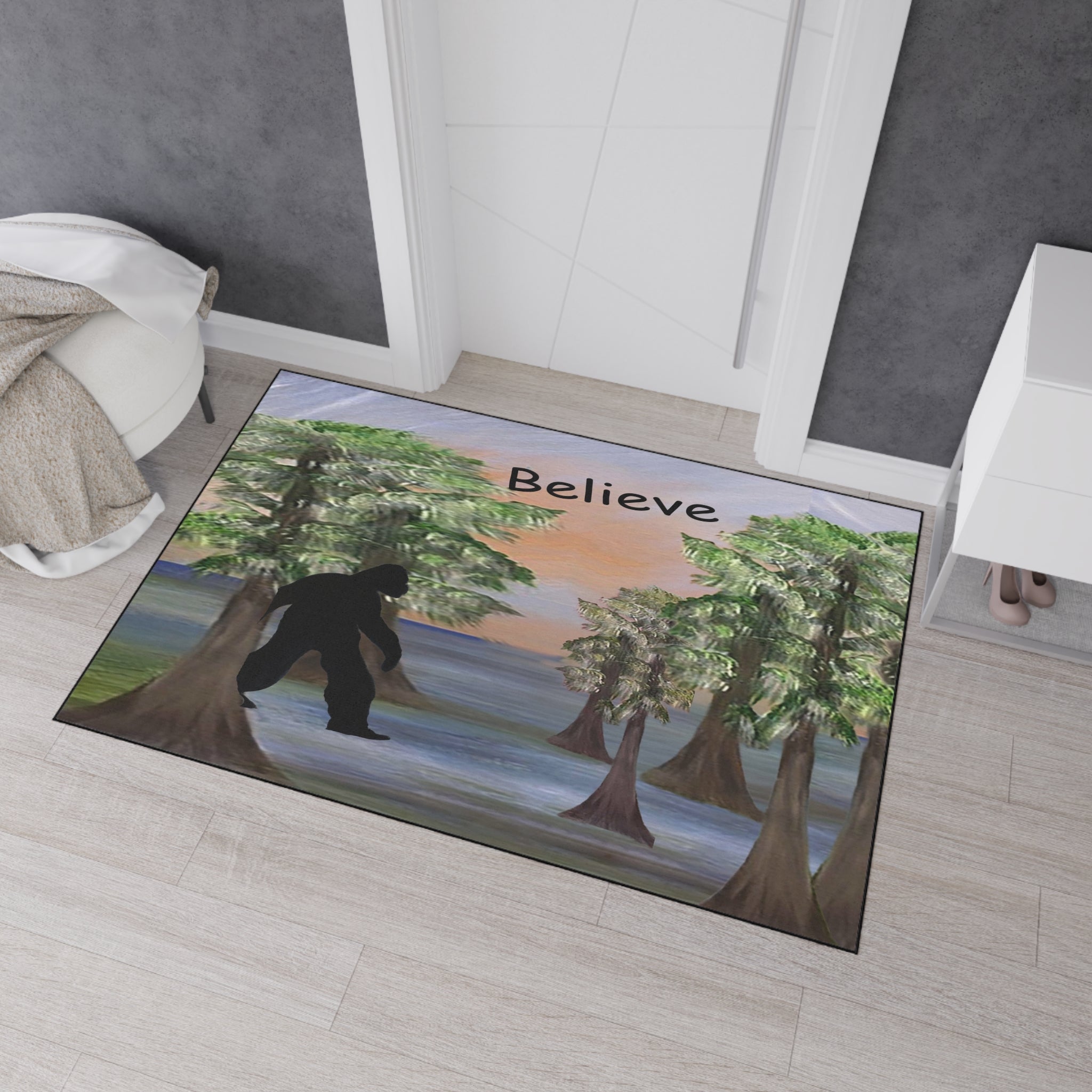 Believe Bigfoot Floor Mat Sashquash Swamp funny rug