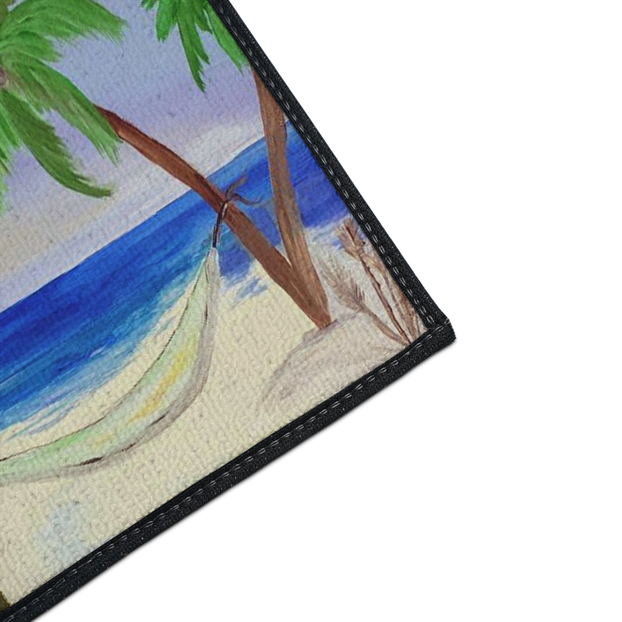 Beach Scene Heavy Duty Floor Mat — Tropical Hammock Palm Tree Doormat
