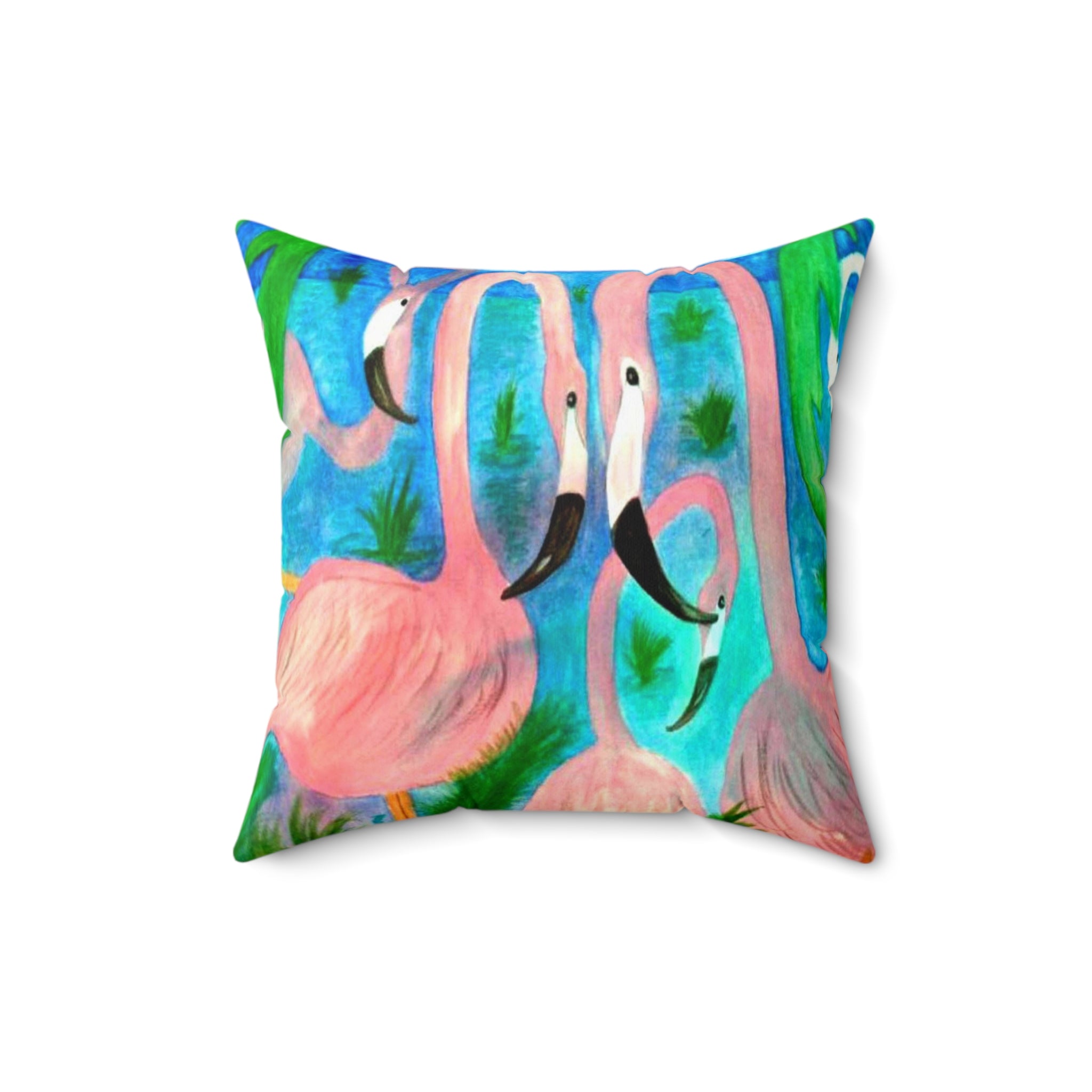 Pink Flamingo Tropical Pillow - Decorative Square Throw Cushion