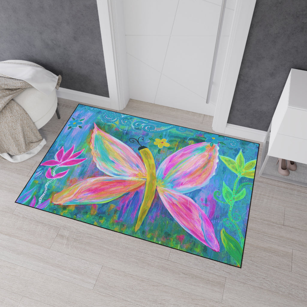 Pink Butterfly Floral Floor Mat — Colorful Garden Doormat